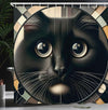 ABAKUHAUS Cat Shower Curtain, Closeup Circle of a Black Kitty, Cloth Fabric Bathroom Decor Set with Hooks, 175 x 200 cm, Pale Pink ?vory