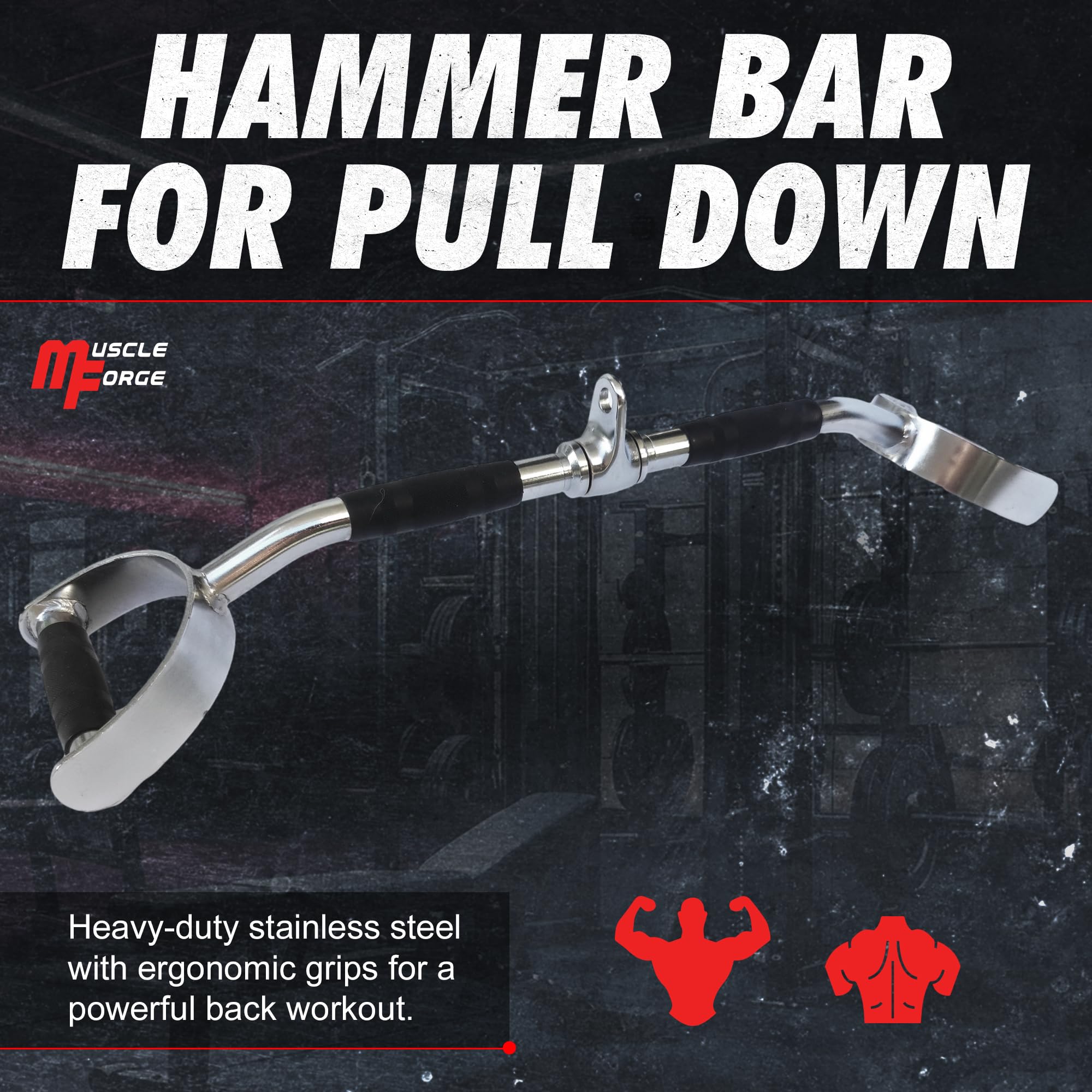MuscleForge? Lat Pull Bar Hammer Bar 70 cm, 28 Inches, Long Parallel Handle, Lat Pull Handles for Back Muscle Training, Hammer Bar for LAT Pulldown
