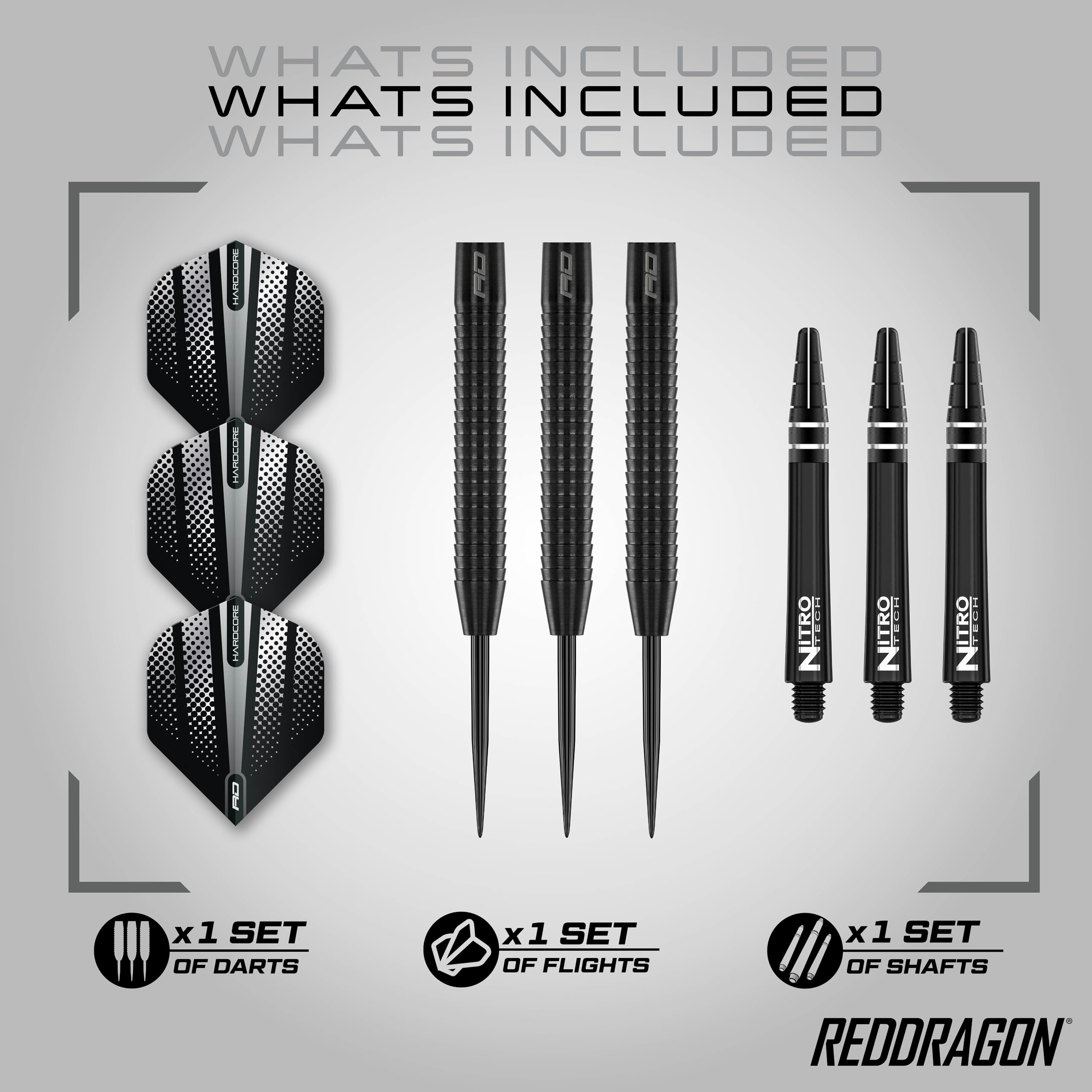 RED DRAGON Razor Edge Black 22g - Tungsten professional steel tip darts set with Dart Flights and Dart Shafts (stems)