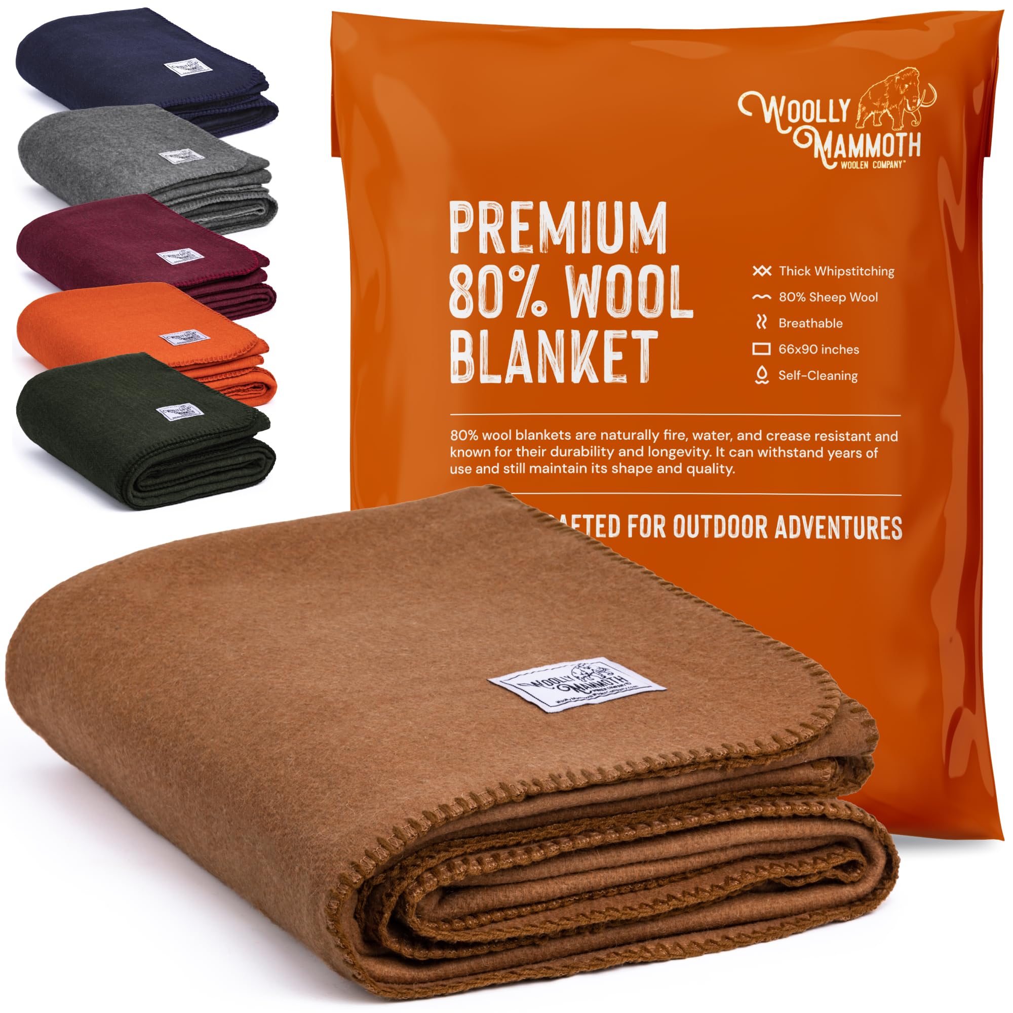Woolly Mammoth Merino Wool Blanket - Large 66" x 90", 4LBS Camp Blanket | Throw for the Cabin, Cold Weather, Emergency, Dog Camping Gear, Hiking,