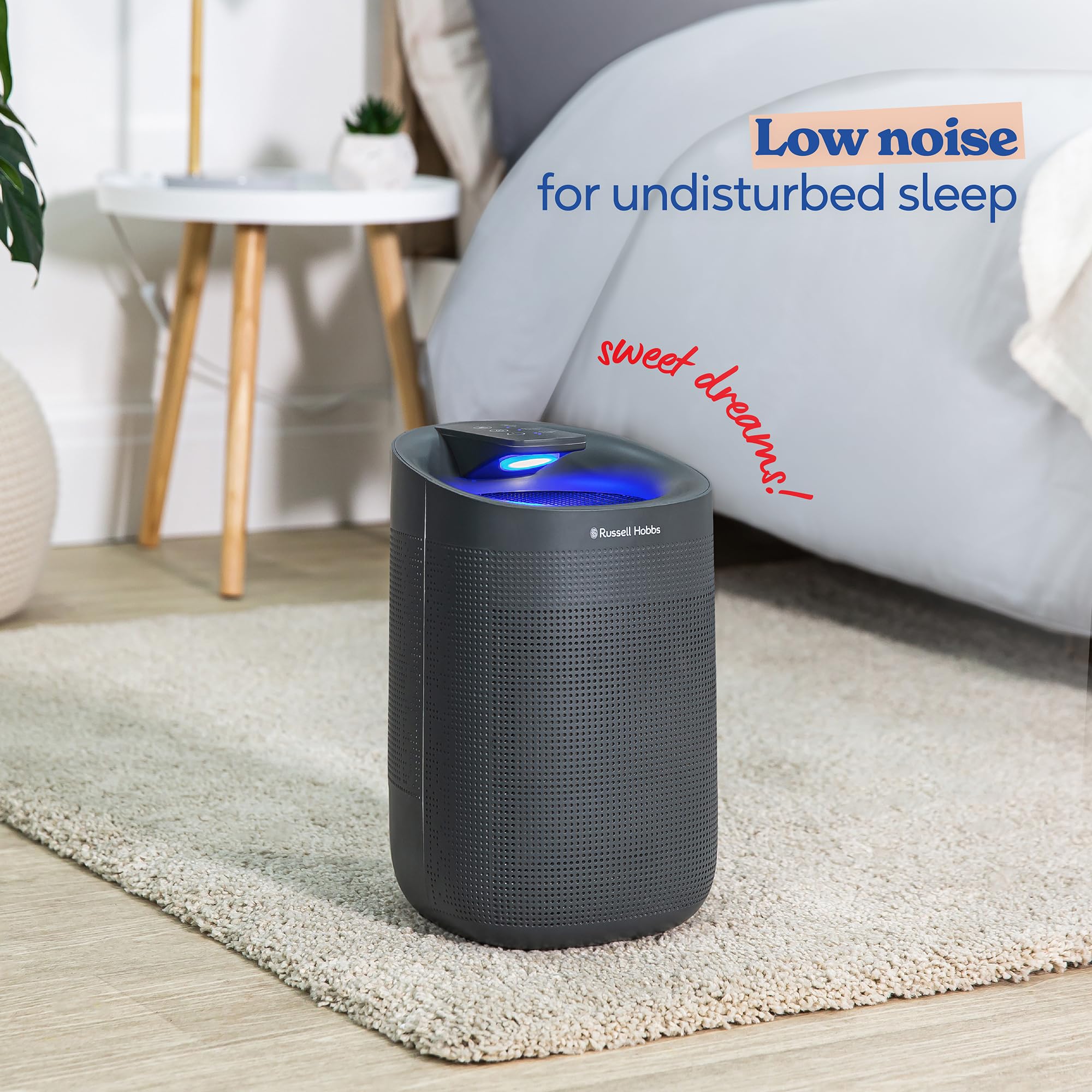 Russell Hobbs RHDH1101G Ozone Free, 750ml/day 2 in 1 Grey Dehumidifier/Air Purifier, 20m2 Room Size, LED Lighting & Captures Bacteria, for Home,