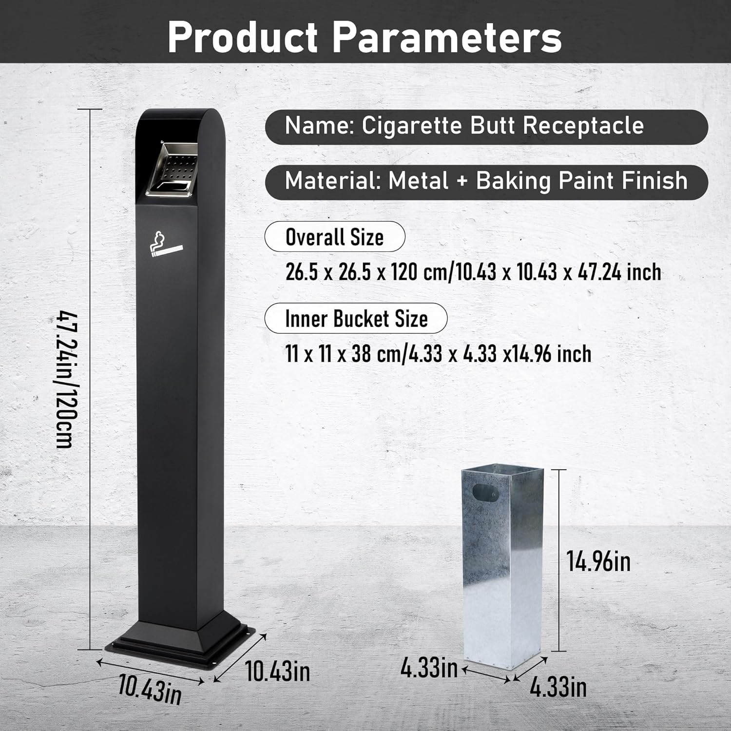 Nisorpa 1.2M Free Standing Stainless Steel Trash Bin w/Key, Indoor/Outdoor Use