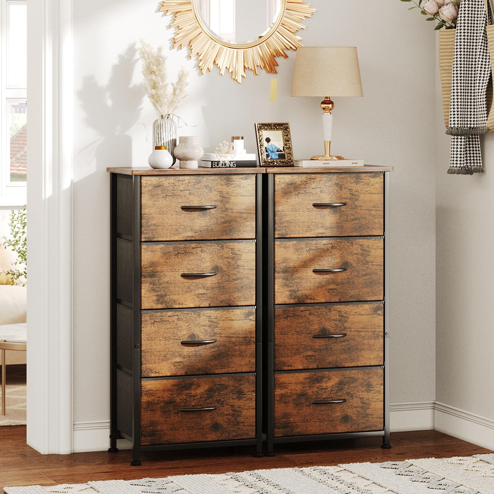 CAIYUN Chest of Drawers Bedroom, 4 Drawers Tall Dresser, Dresser for Bedroom Entryway Hallway Wardrobe, Closet Storage Drawer, Rustic Brown
