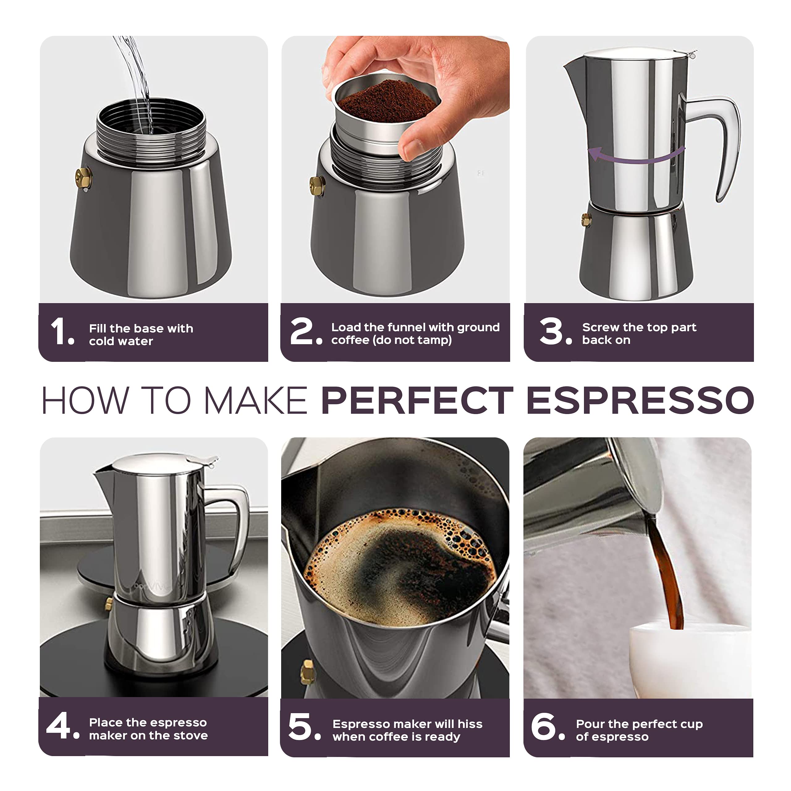 bonVIVO Moka Pot - 6 Cup Intenca Stainless Steel Espresso Maker w/Copper Finish - Stove Top Italian Coffee Maker - 300ml Coffee Pot - Gifts for Men