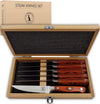 Steak Knife Set in Gift Box. 6 Full Tang High Carbon Stainless Steel Micro Serrated Knives. Classic Dark Brown Ergonomic Pakkawood Handles. Luxury