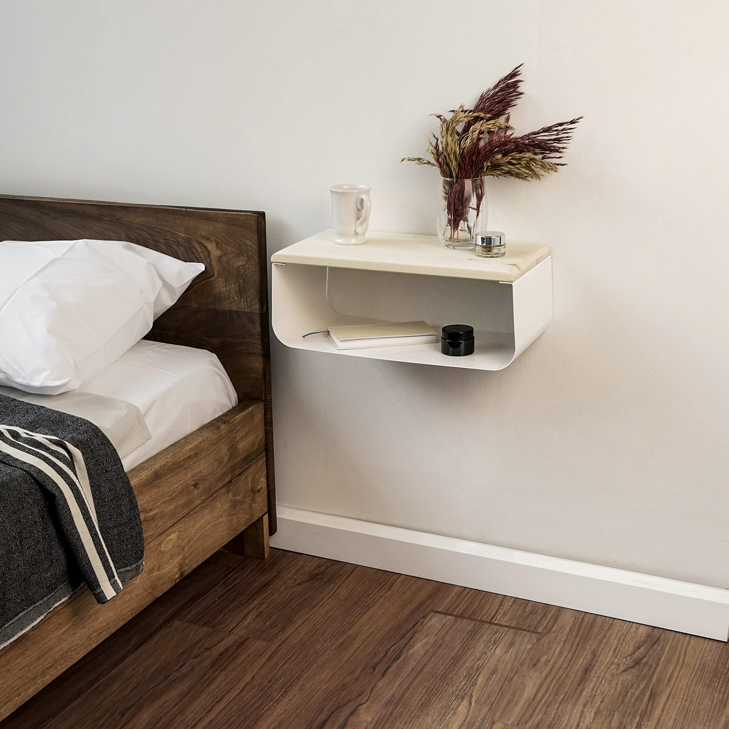 Ultimate Premium Products Floating Nightstand with Spruce Top | Modern Bedroom Decor | Minimalist Wall-Mounted Bedside Nightstand| Wall Mounted Shelf