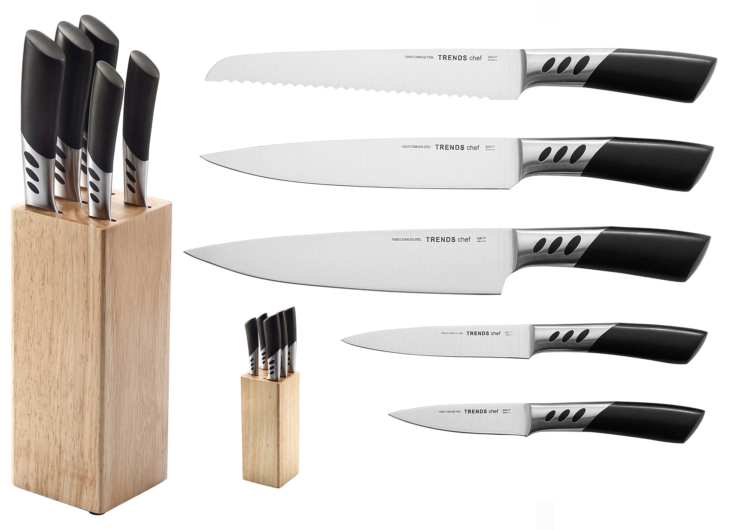 Kitchen Knife Set by TRENDS Home, 5 Pc Knives, Plus Block. Don't Pay Retail of ?120, Double Forged from Professional German Steel Makes These Ultra