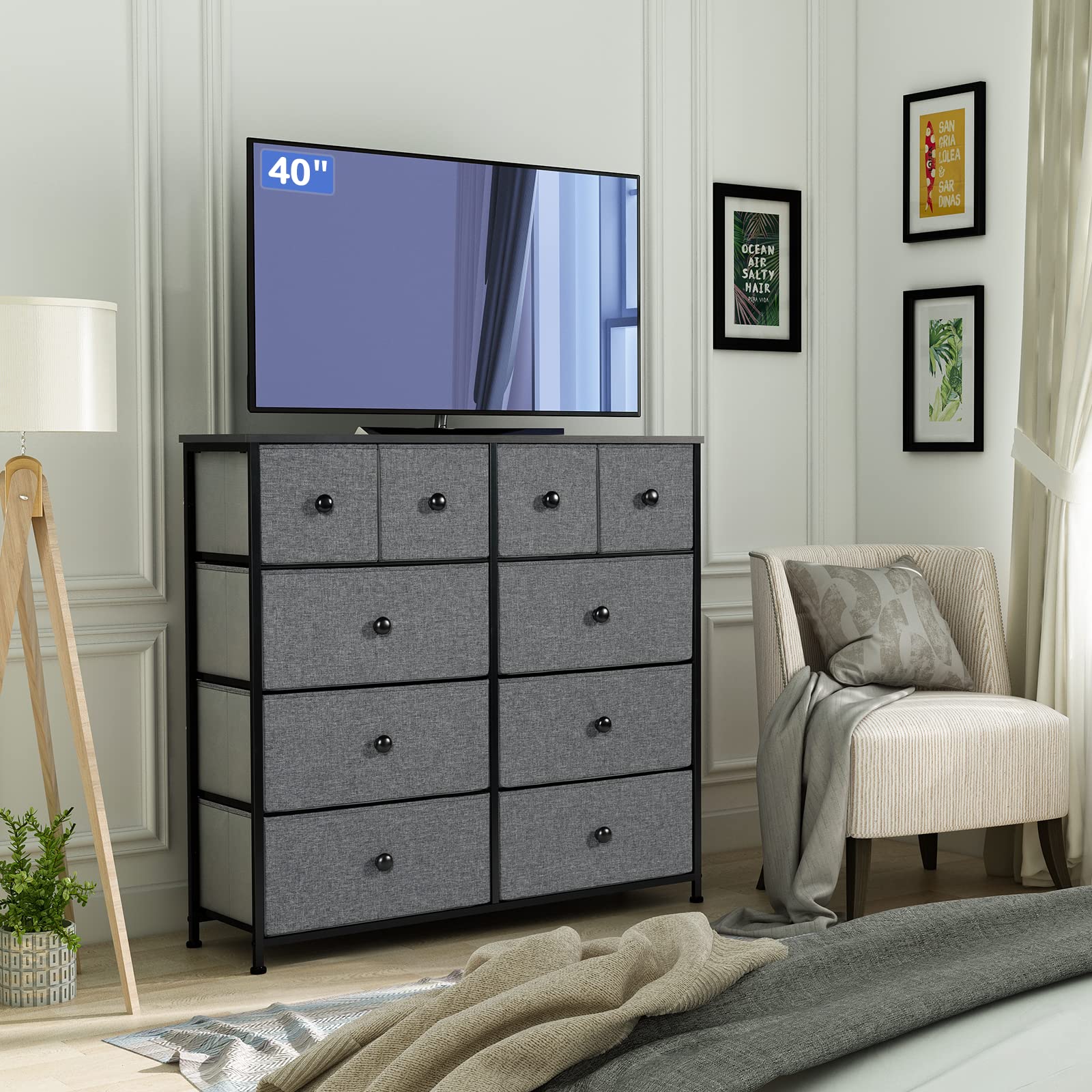 LYNCOHOME Chest of Drawers Bedroom Furniture with 10 Drawers,Storage Organiser for Hallway, Living room, Kids room, Closet,Cold Gray