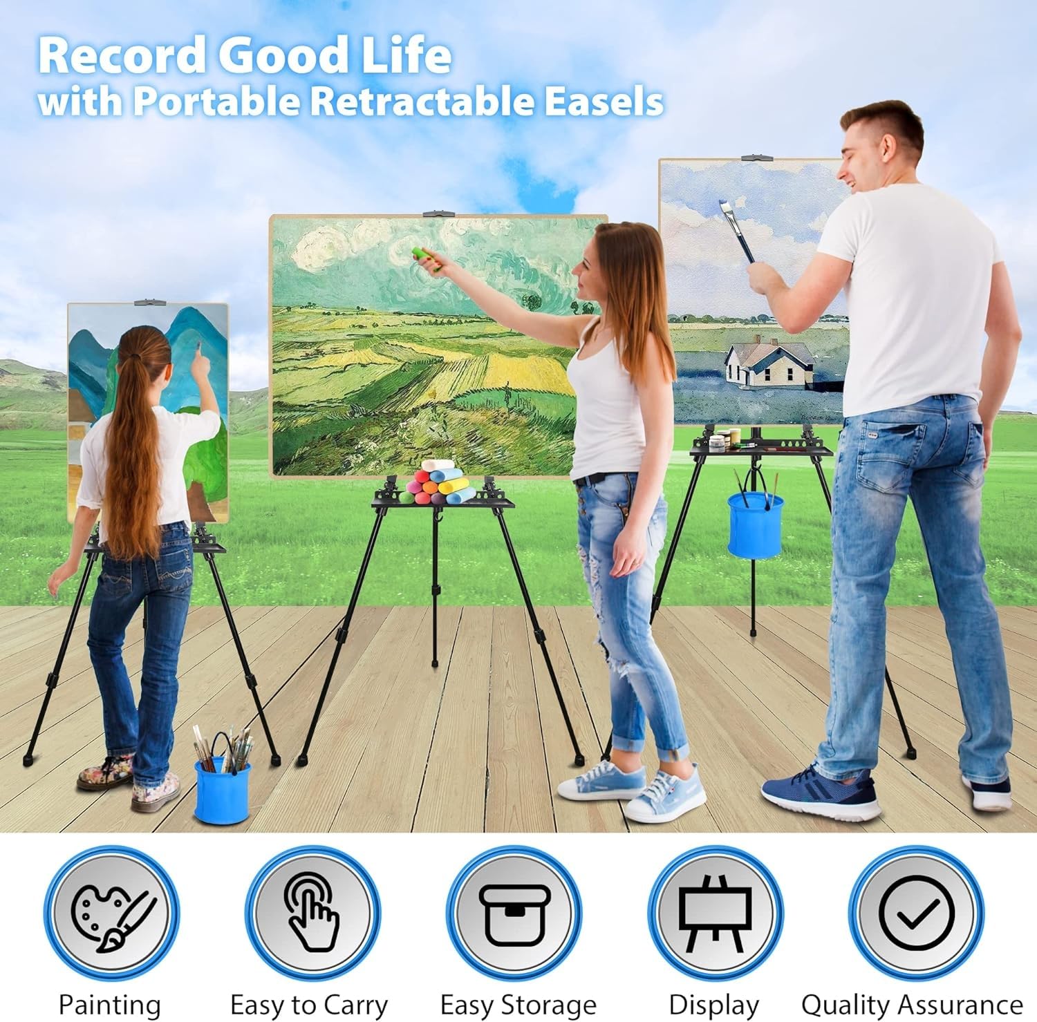 Art Easel Stand for Painting, Adjustable 51-155 cm, Folding Tripod Display Easel, Artist Stand Easel with Bag/Keg, Tabletop and Floor Painting Display