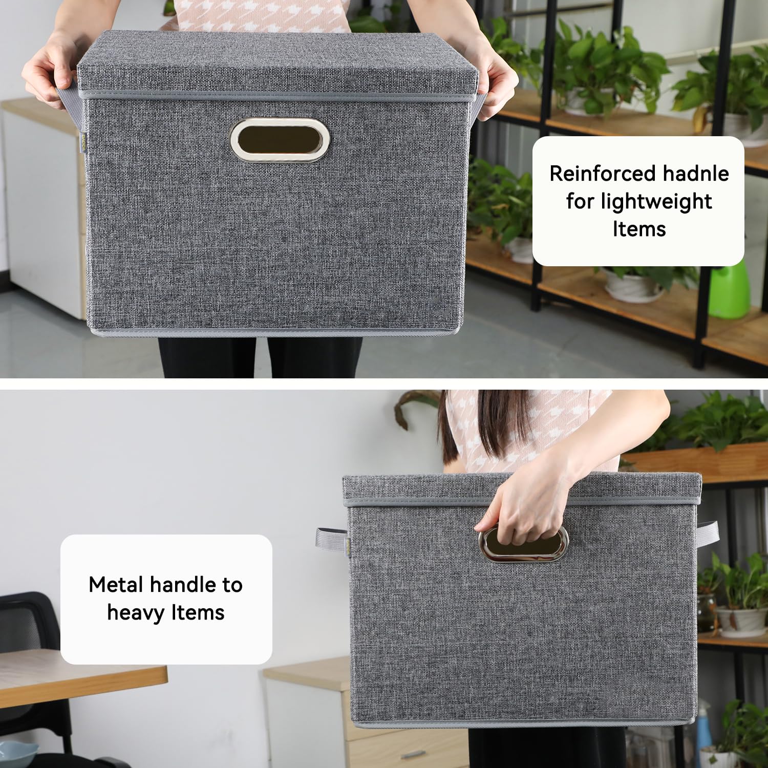 Voova Large Collapsible Storage Bins with Lids,3 Pack Stackable Linen Fabric Cube Storage Organizer,Foldable Closet Storage Boxes Baskets Containers