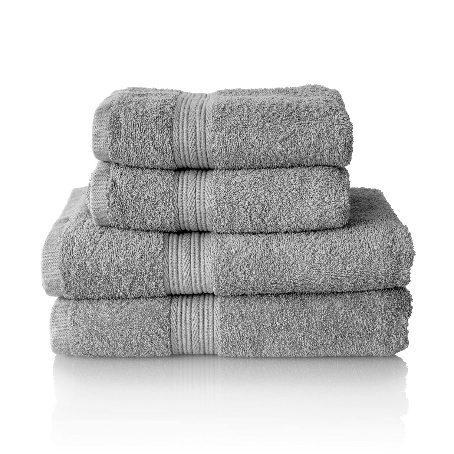 Glart Premium Set of Terry Hand Towels, Range of Terry Towels in 6 Colours and 5 Sizes, Colour: Platinum Grey, 2X Bath Towels 70 X 140 cm and 2X Hand