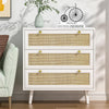 Yvsevnr White 3 Drawers Rattan Dresser Wood Chest of Drawers Bedroom Clothes Drawers with Sturdy Handles & Legs, Boho Rattan Closet Dresser for