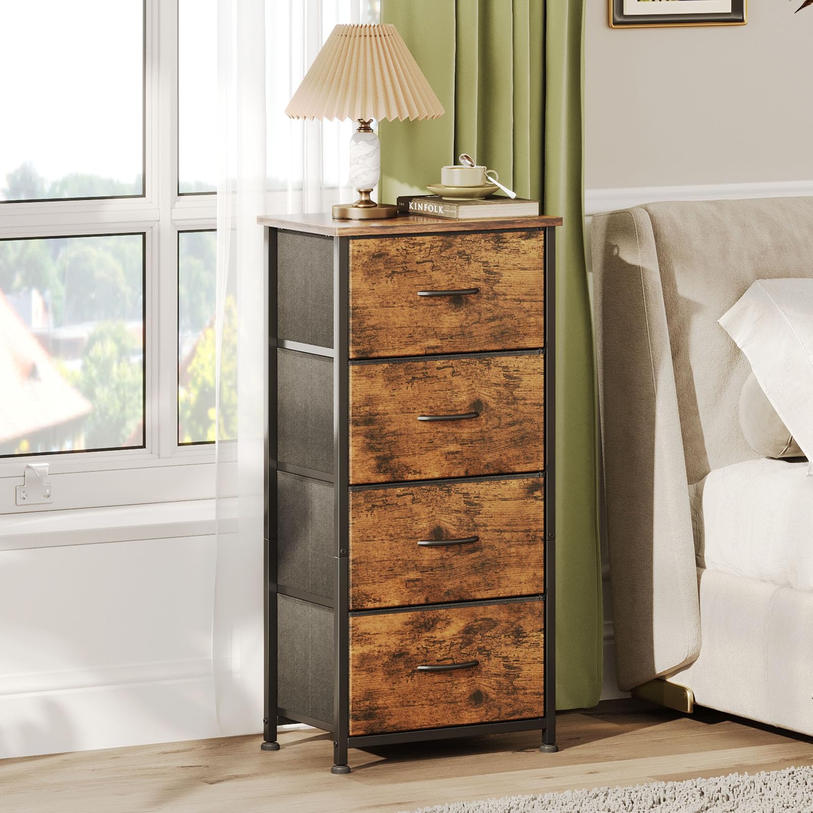 CAIYUN Chest of Drawers Bedroom, 4 Drawers Tall Dresser, Dresser for Bedroom Entryway Hallway Wardrobe, Closet Storage Drawer, Rustic Brown