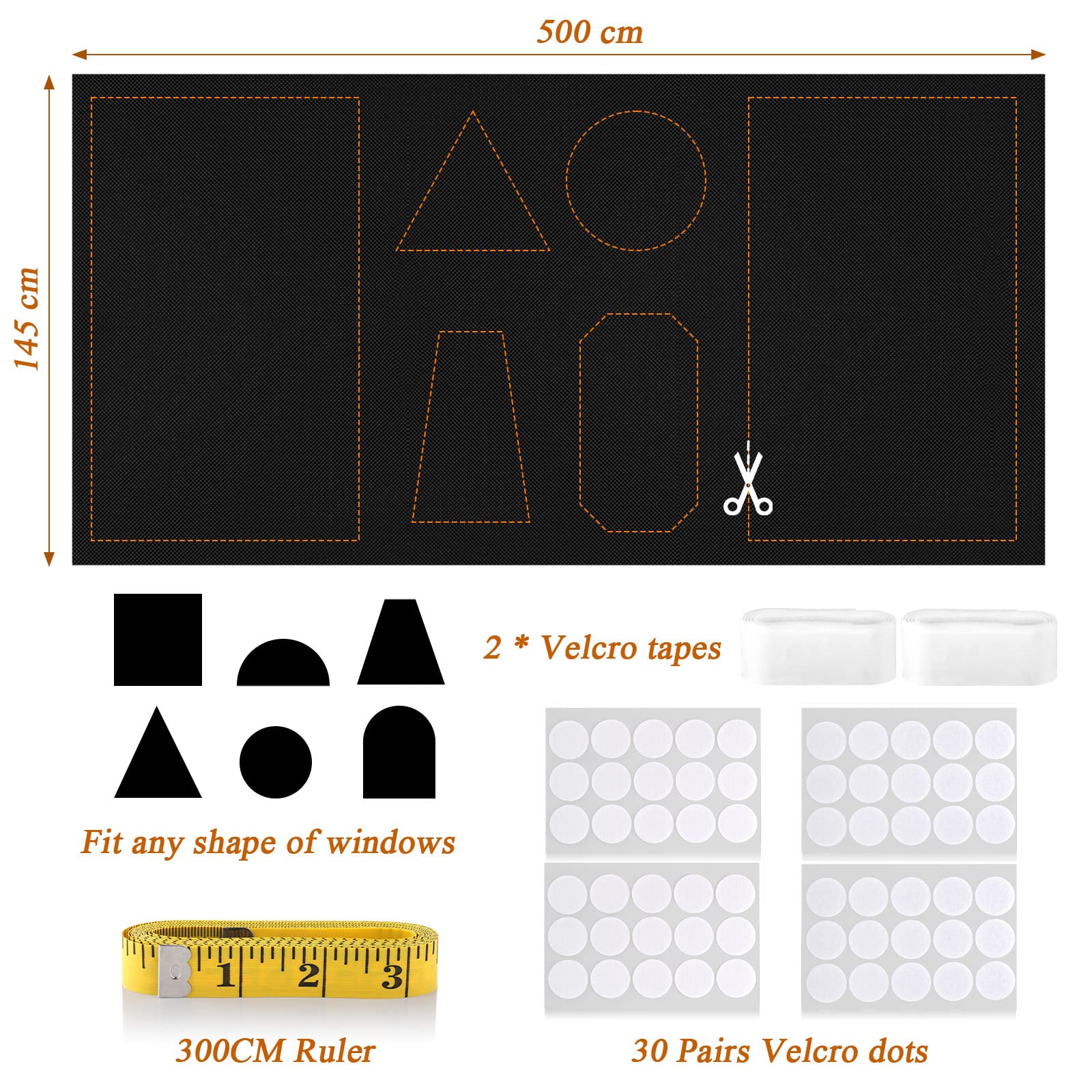 LUCMO Blackout Blinds 197" x 57", 100% Blackout Blind Curtain for Window, No Drill Portable Blackout Shades Film for Bedroom, Cut to Any Size, Nursery