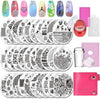 Biutee Nail Stamp Kit with Stamper and Scraper,30 PCS Round Nail Stamp Plates Kit,Geometric Patterns Nail Template for Nail Salon Designs Nail Image