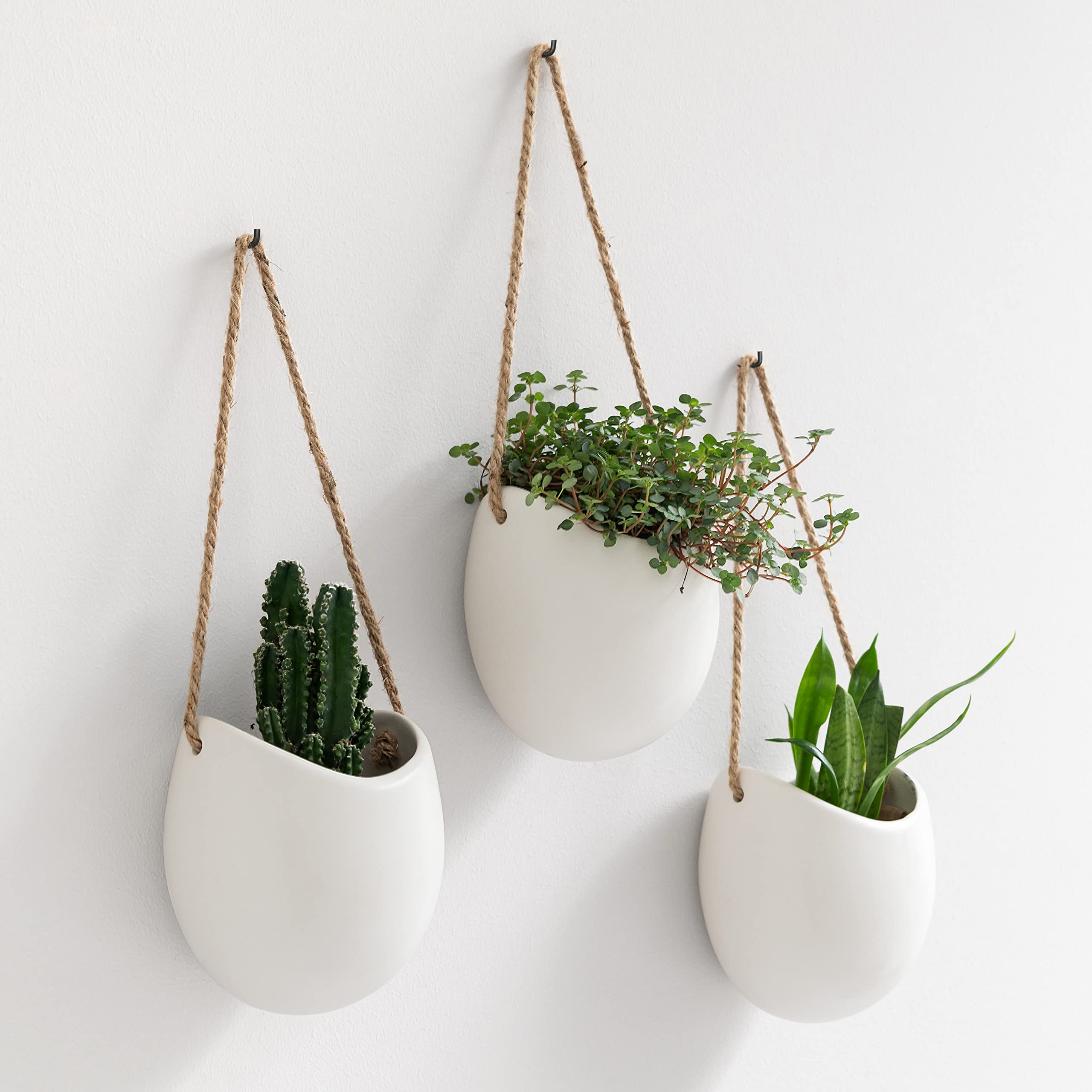 Kazai. Wall Planters -Ellie- | Hanging Ceramic Plant Pots, 3 Pieces, for Succulents and more | Wall Decoration for Indoors, Balcony and Garden | White