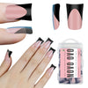 NOVO OVO Halloween Black French Tip Short Duck Nail Tips Press on, BABY PINK Pre-designed Soft Gel Nail Extension, Extra thick Full Cover Matte Vrial