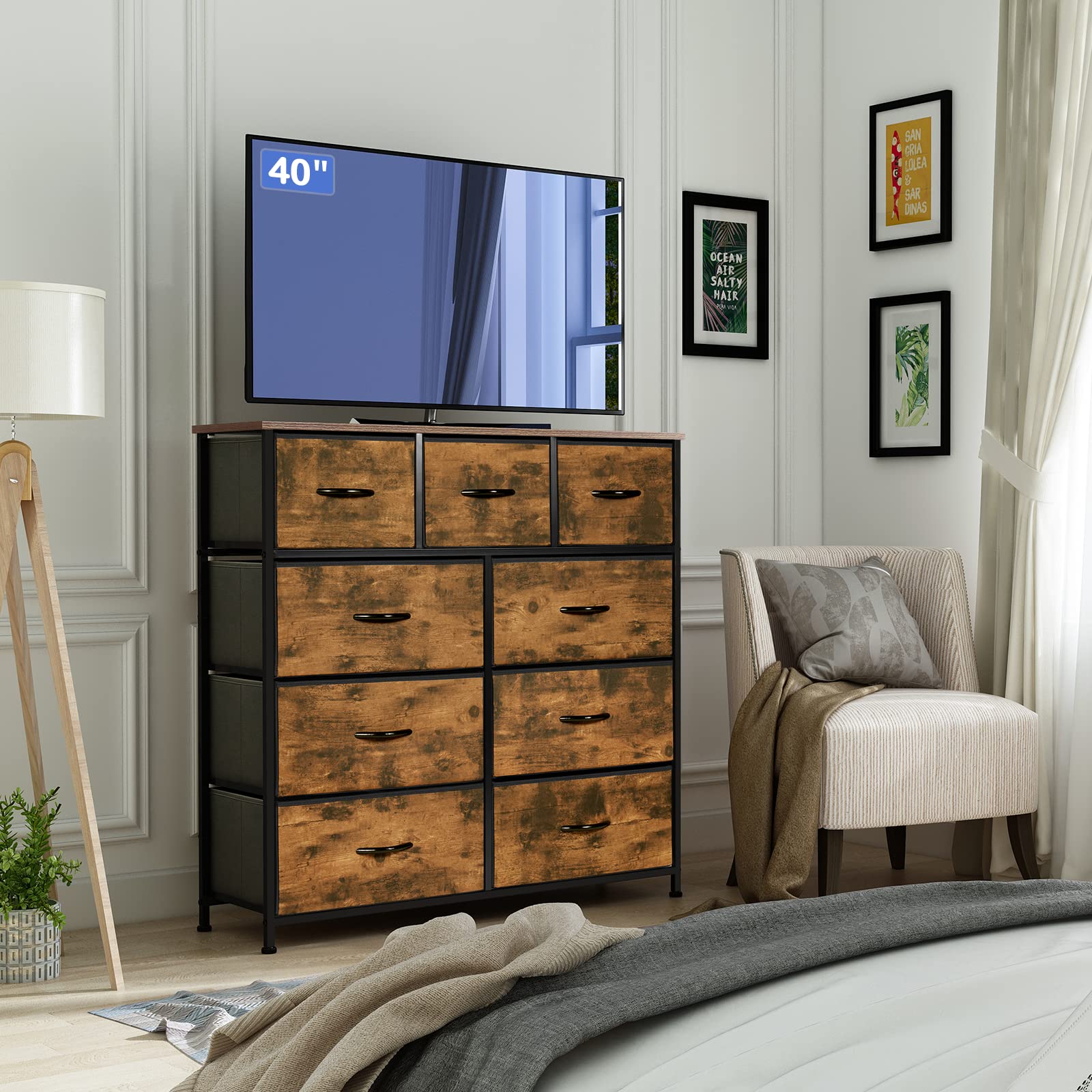 LYNCOHOME Chest of Drawers, Bedroom Drawers, Fabric Dresser with Wood Top and Large Storage Space, Easy to Assemble, for Bedroom, Living room, Kids