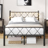 HOJINLINERO Double Bed Frame with Headboard & LED lights,4ft6 Metal Bed Frame Double Bed Mattress Base/Underbed Storage,No Box Spring Needed,Heavy