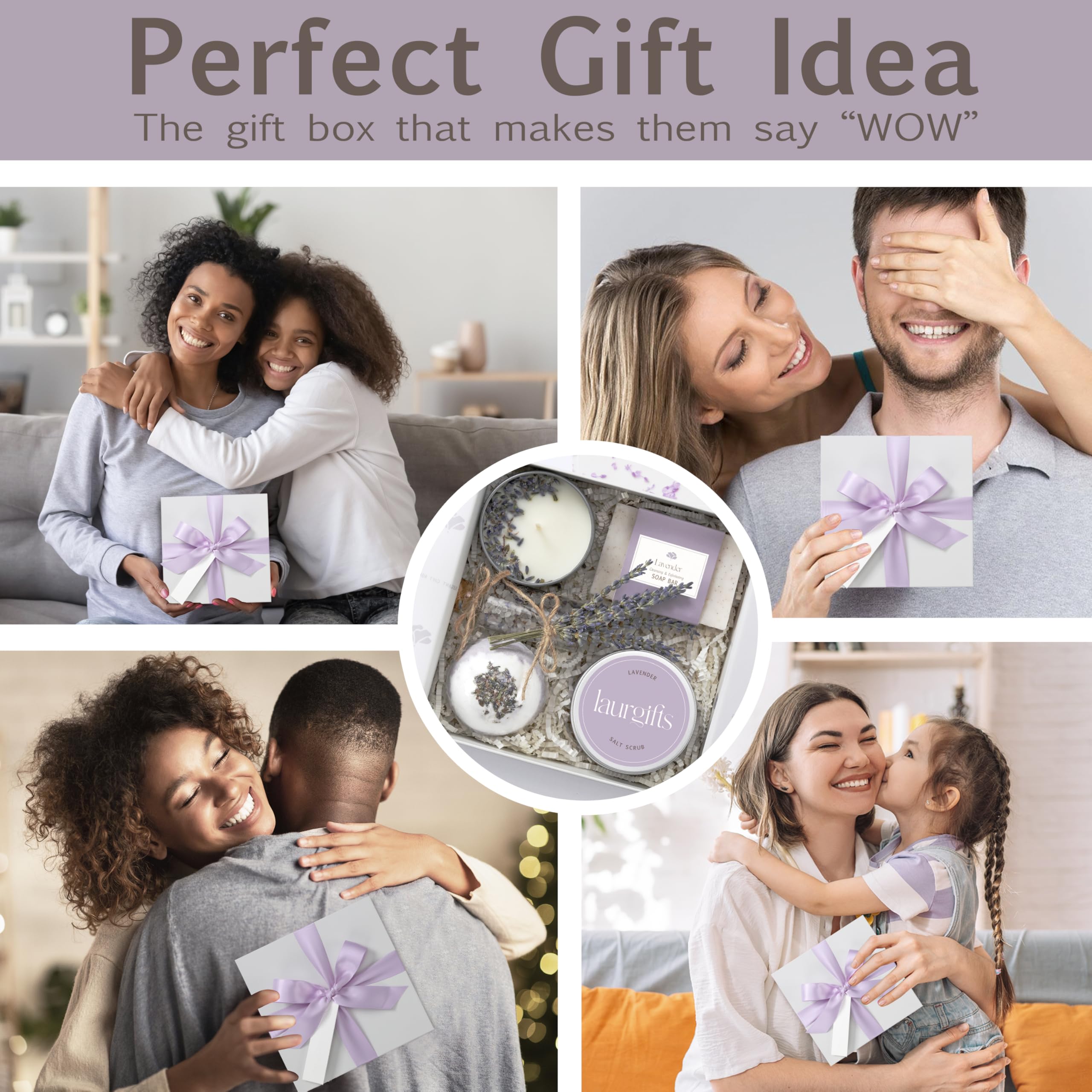 LaurGifts Lavender Spa Gift Box for Women ? Birthday Gift for Her with Candle & Spa Set ? Dutch Flower Fields Inspired Relaxing Gifts for Mum, Wife,