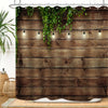 ZXMBF Rustic Wooden Board Shower Curtain Green Leaves on Vintage Wood Country Life Theme Grunge Planks Barn House Door Waterproof Fabric Bathroom