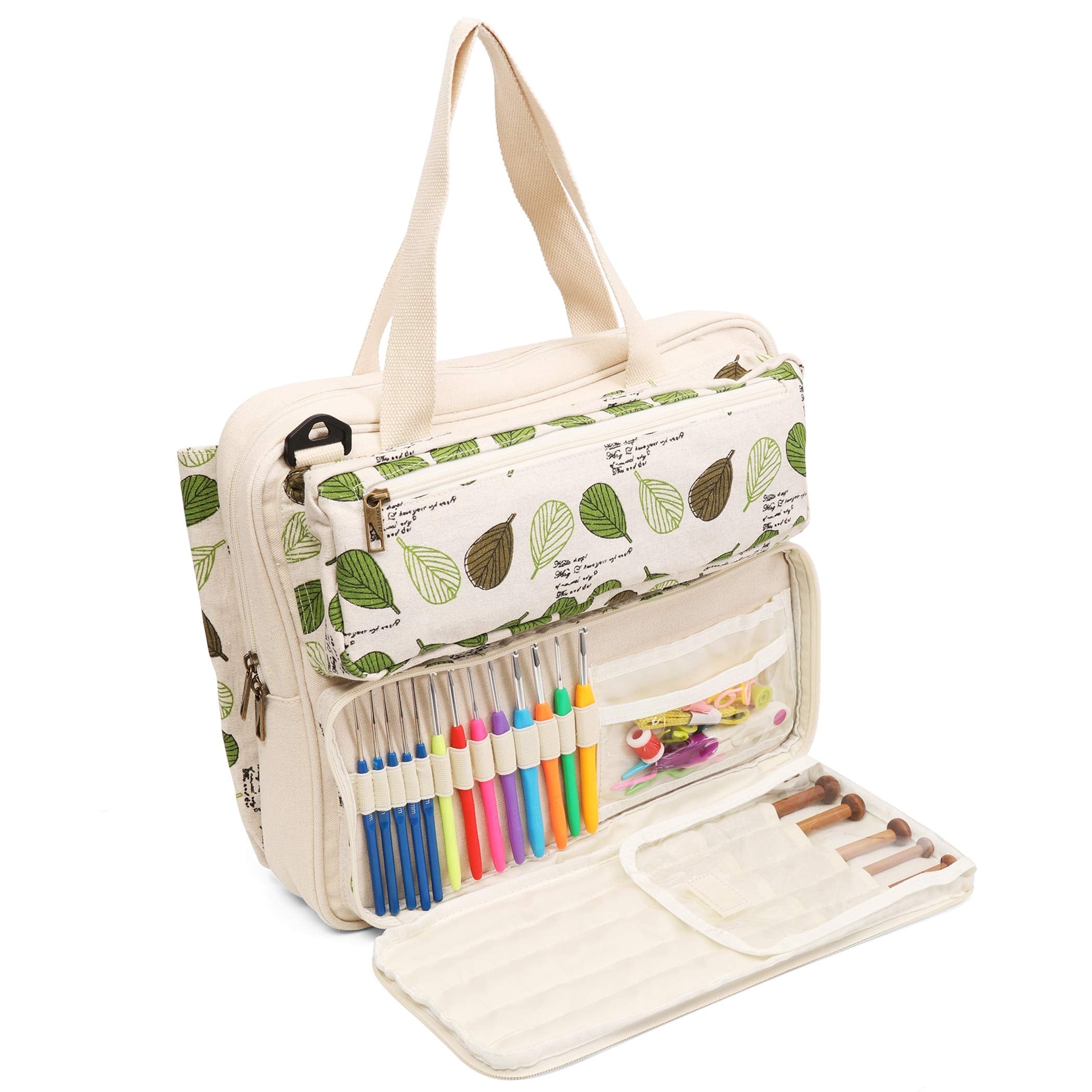 LAVIEVERT Knitting Tote Bag Yarn Storage Bag for Carrying Projects, Knitting Needles, Crochet Hooks and Other Accessories