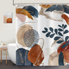 ASDCXZ Boho Shower Curtain 150x180 cm, Modern Abstract Art Dark Blue Leaves Brown Beige Graffiti Bath Washable Shower Curtain Polyester Textile