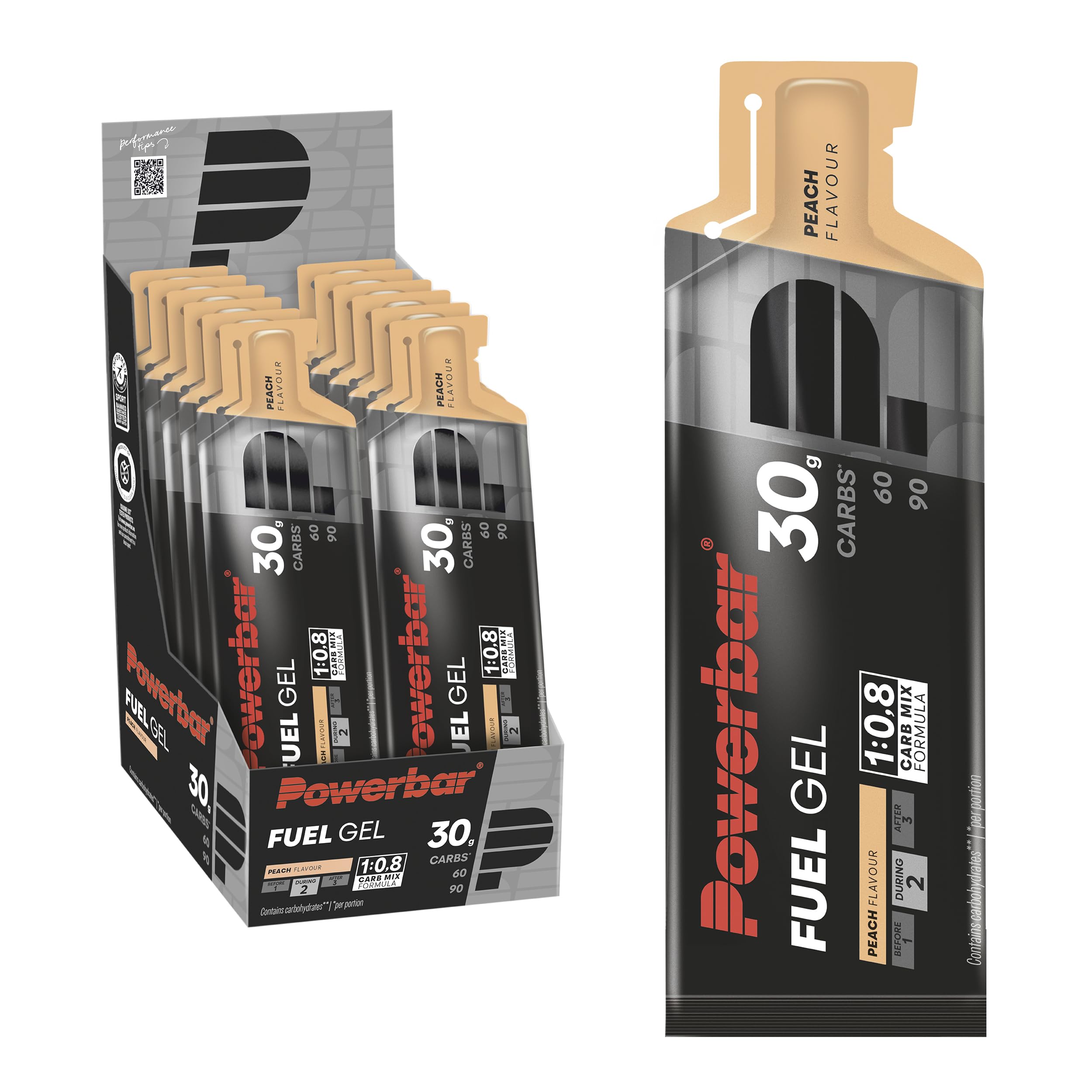 Powerbar - Black Line - Fuel 30 Gel - Peach - 12x50ml - High Carb Energy Gel - caffeine-free
