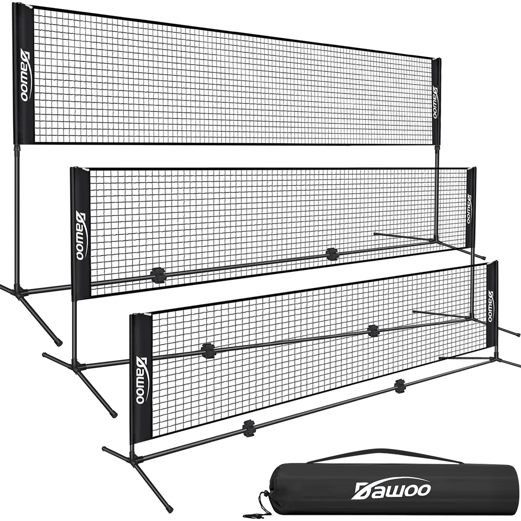 DAWOO Portable Sports Net Set - For Tennis, Soccer, Pickleball, Kids Volleyball, Badminton - Easy Setup Nylon Net with Poles (3M)