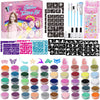 TEUVO 50 Colours Glitter Tattoos for Kids with 199 Tattoo Stencils, 230 Rhinestones, 5 Brushes Temporary Tattoo Kit Glitter for Girls Boys Christmas