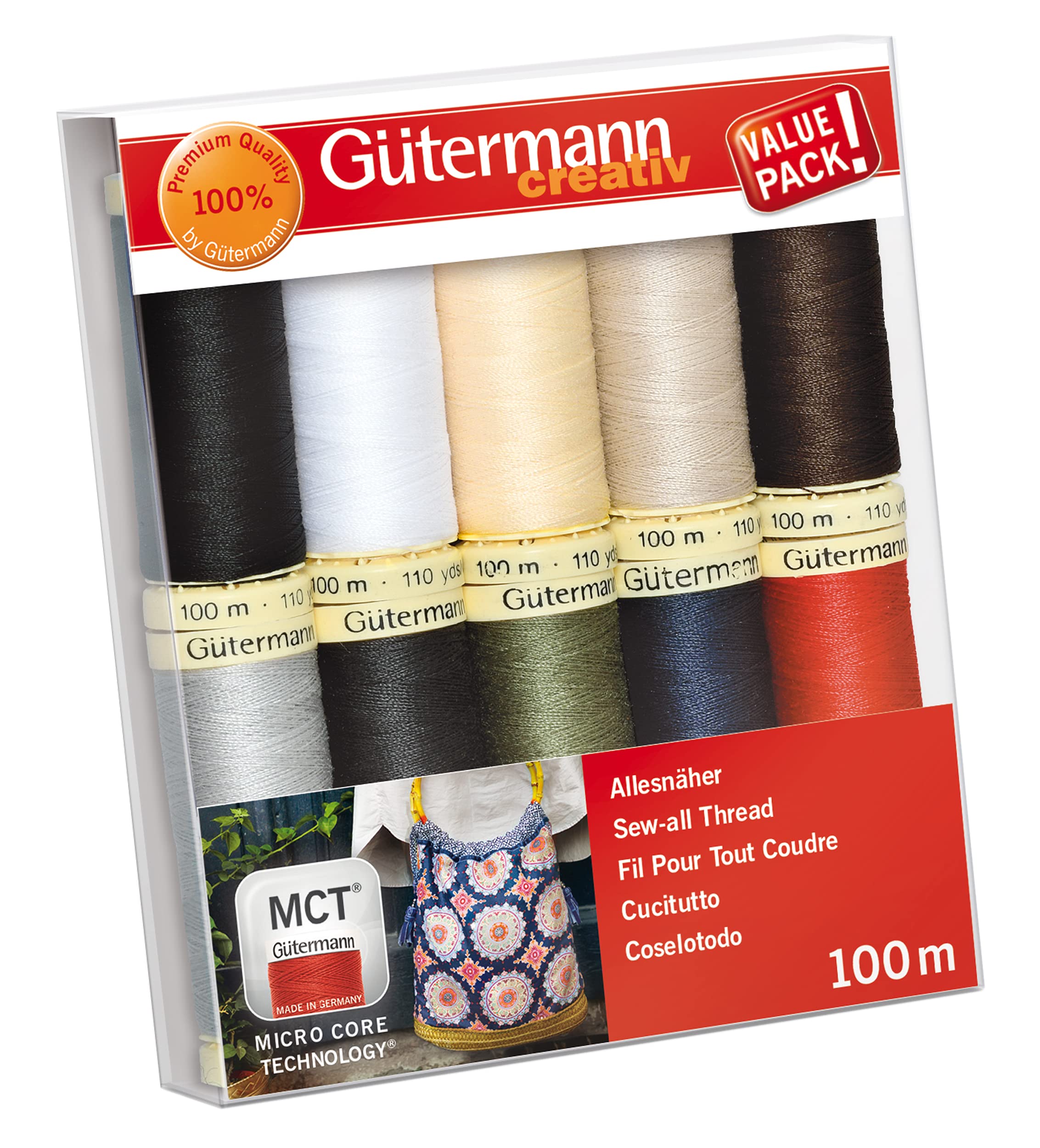 G?termann creativ Sewing thread set with 10 spools Sew-all Thread 100 m in basic colours