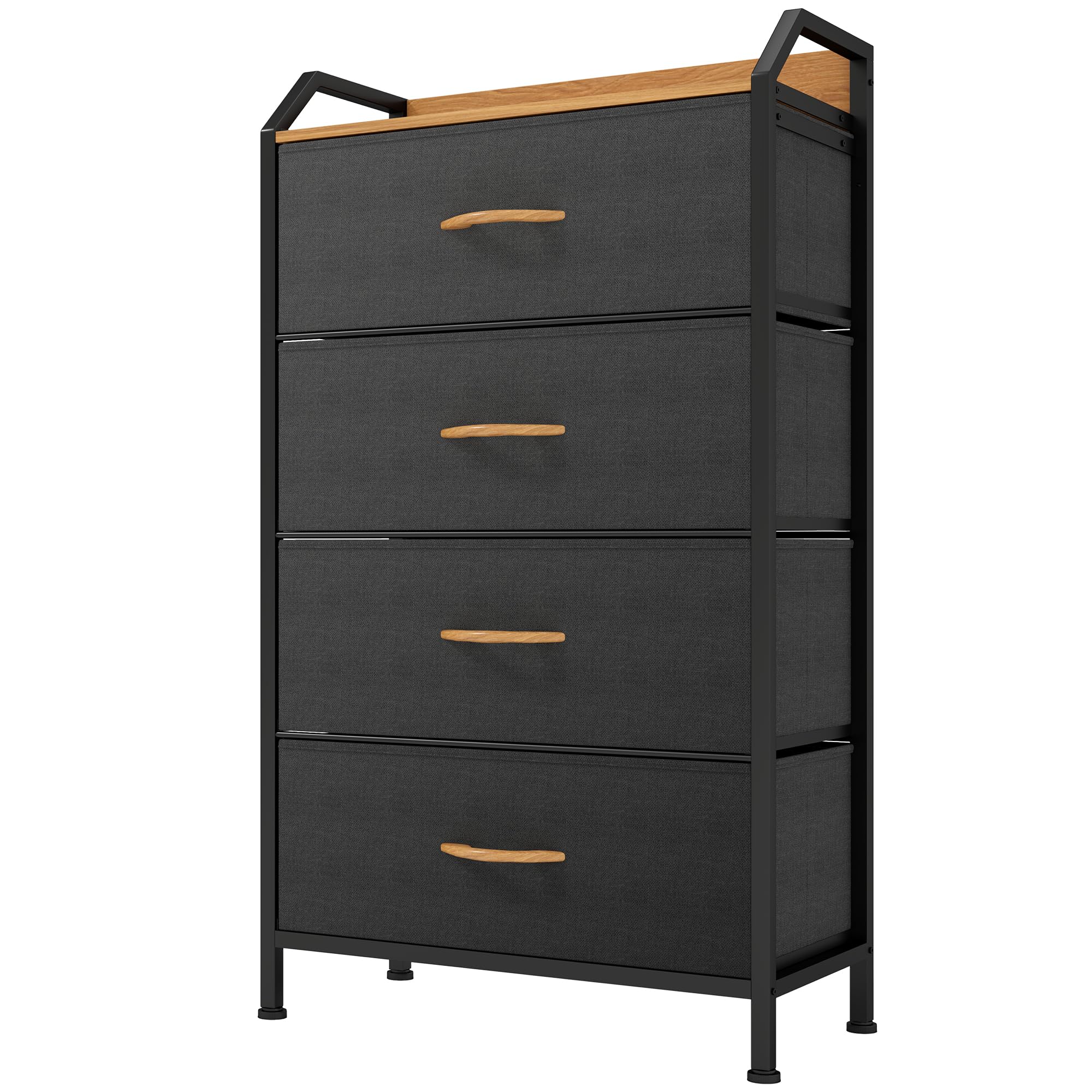 YITAHOME Chest of Drawers with 4 Drawers, Fabric Dressers with Easy Pull Handle,Sturdy Steel Frame,Storage Drawers for Bedroom, Closet, Clothes,Dark