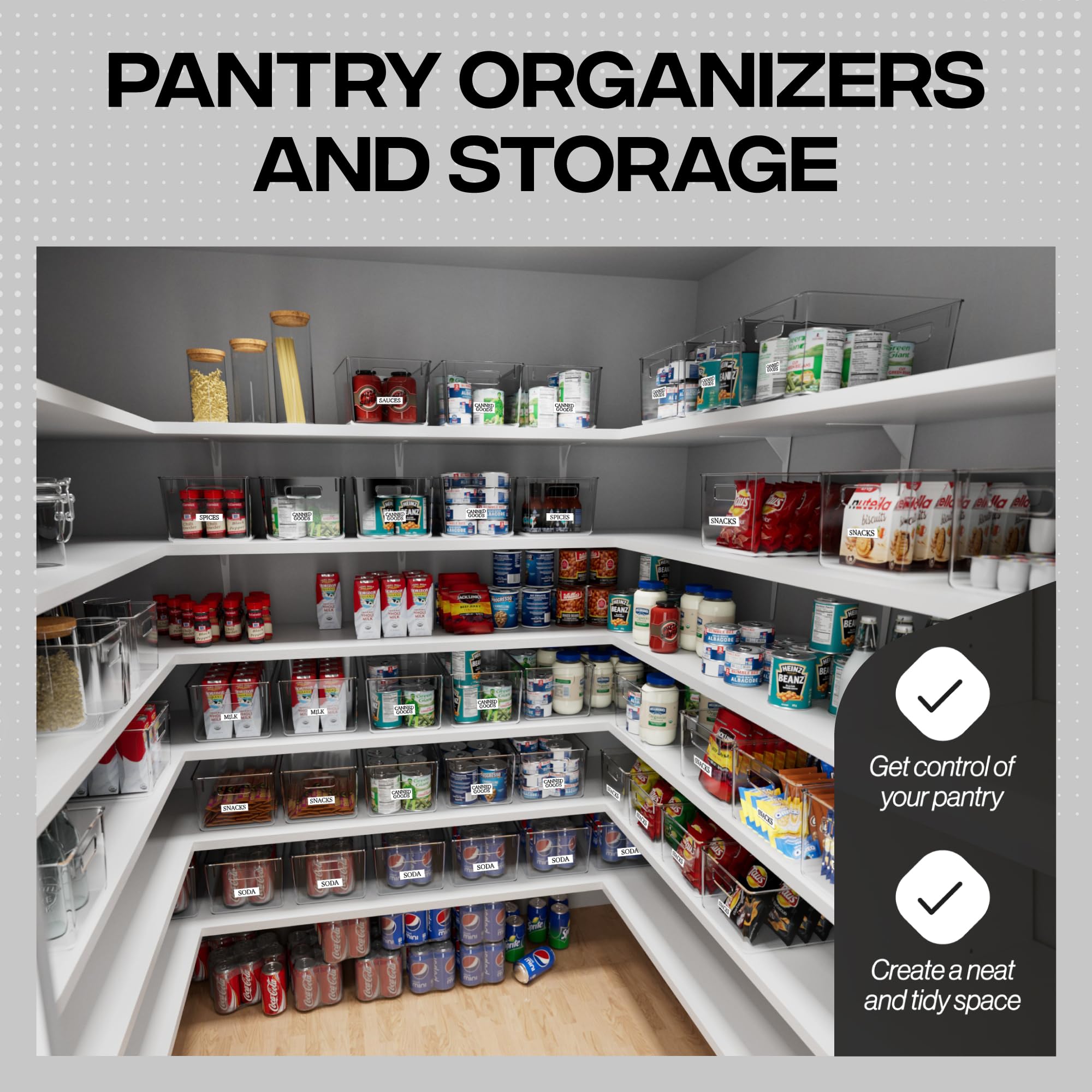 CLEARSPACE Plastic Storage Bins  Perfect Kitchen Organization or Pantry Storage  Fridge Organizer, Pantry Organization and Storage Bins, Cabinet
