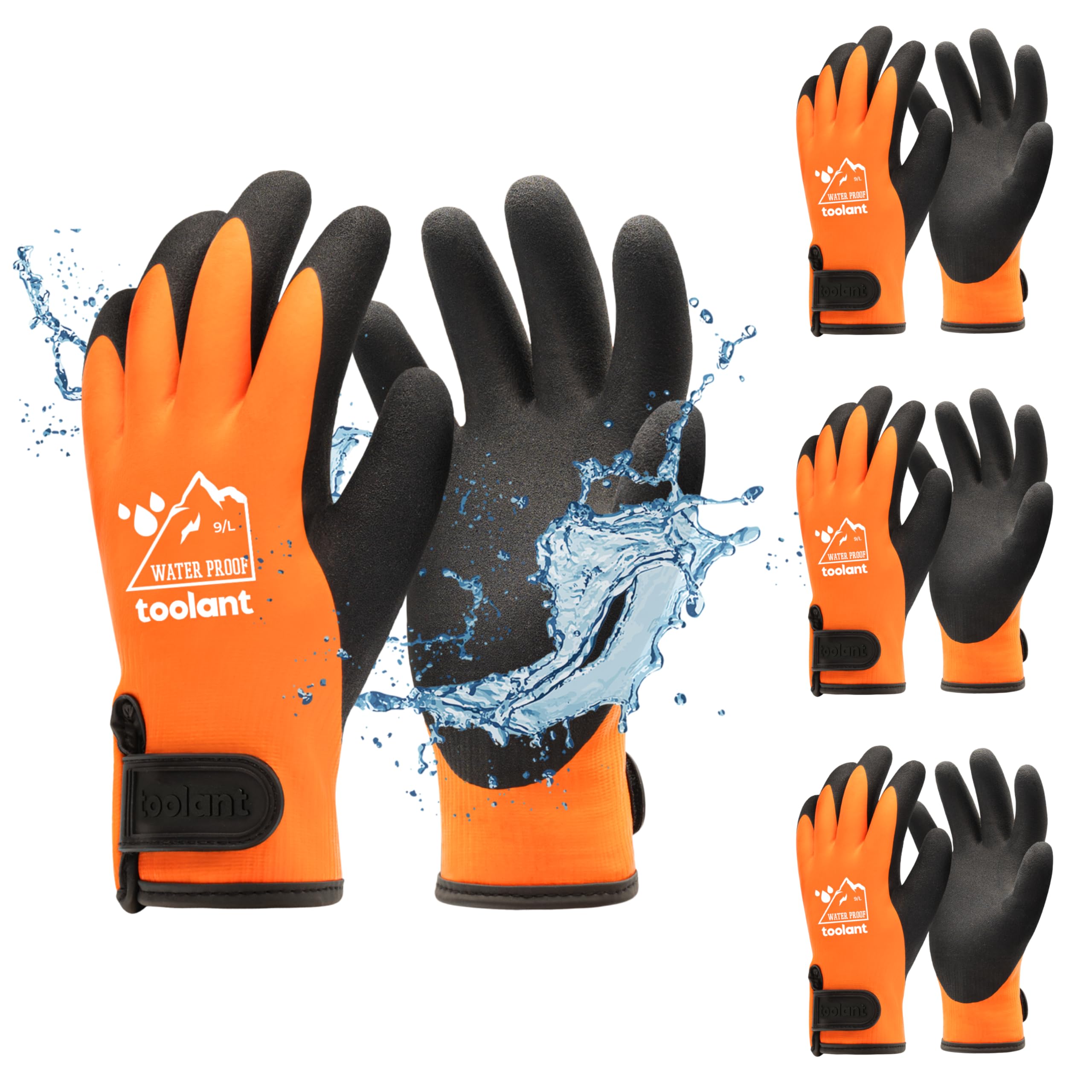 toolant 100% Waterproof Gloves Bulk for Cold Weather, 3 Pairs, Winter Work Gloves for Men Touchsreen, Warm Freezer Gloves, Thermal Insulated, With