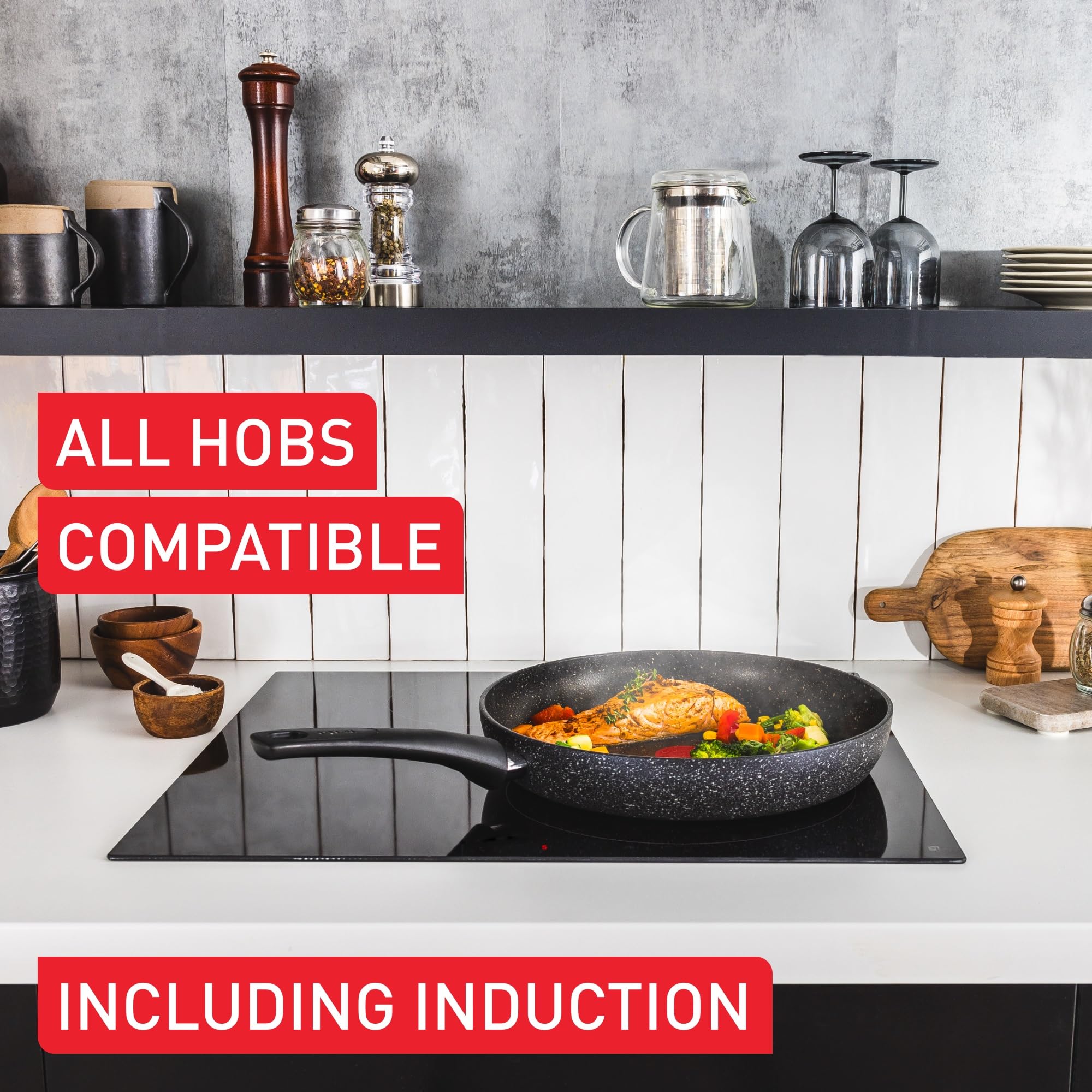Tefal Titanium Stone Frying Pan 28 cm, High-Performance Non-Stick Coating, Metal Spatula Safe, All Hobs Including Induction, E1050644