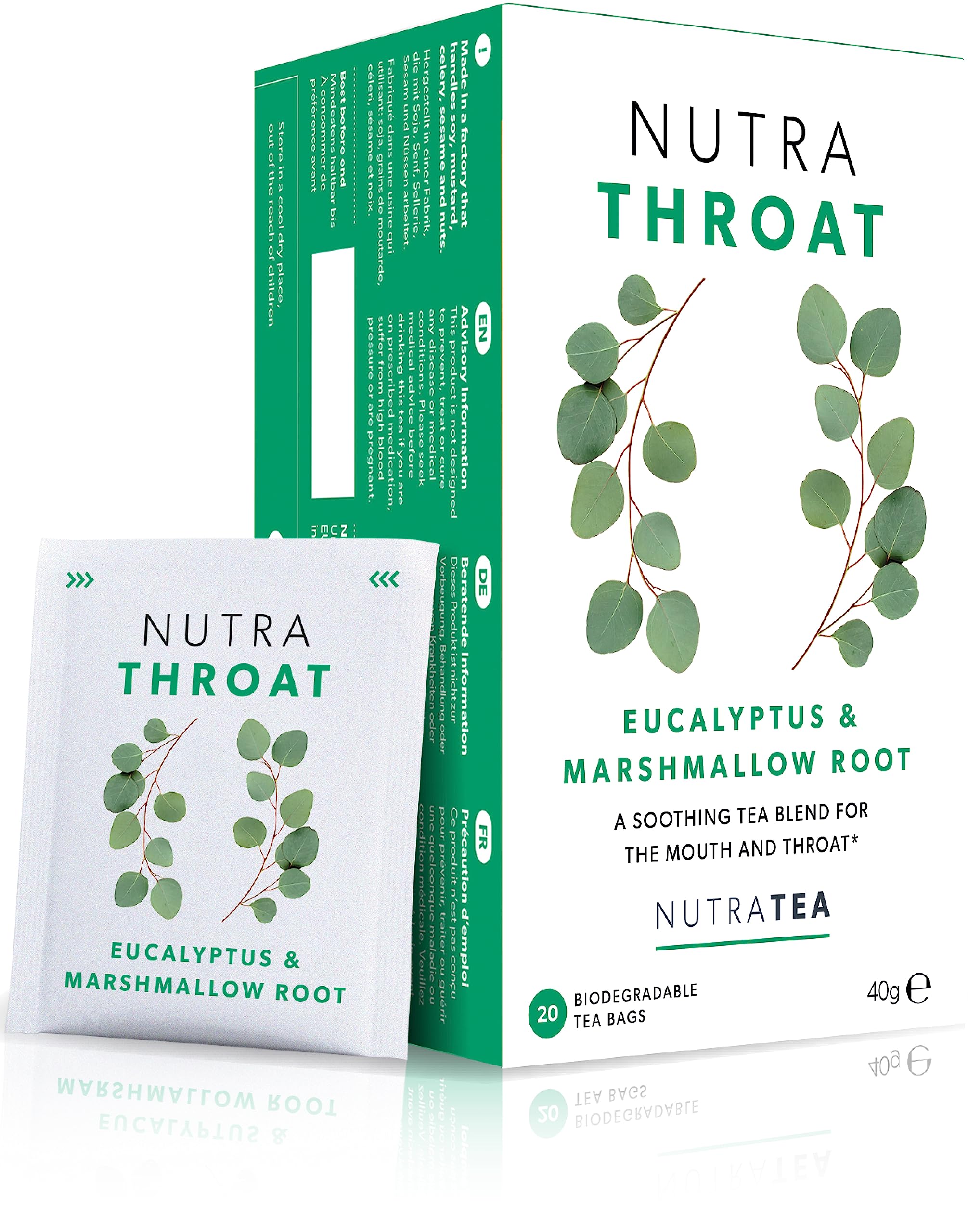 Nutra Tea NUTRATHROAT - Throat Herbal Tea | Throat Comfort Tea - For Sore Throat & Coughs With Marshmallow Root, Slippery Elm And Fenugreek - 40