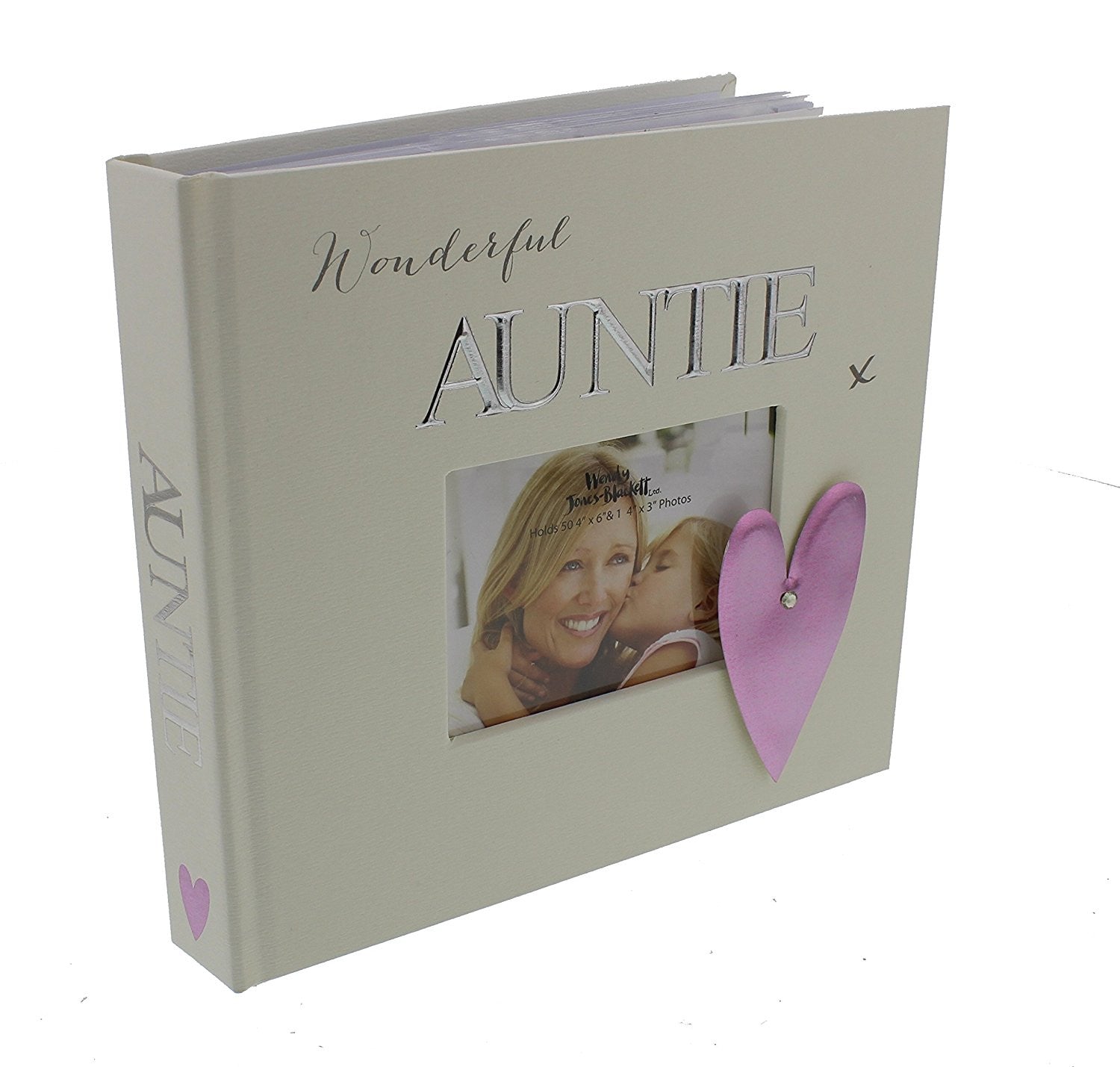 Wonderful Auntie x 4" x 6" 50 page Photo Album - White with Purple Heart