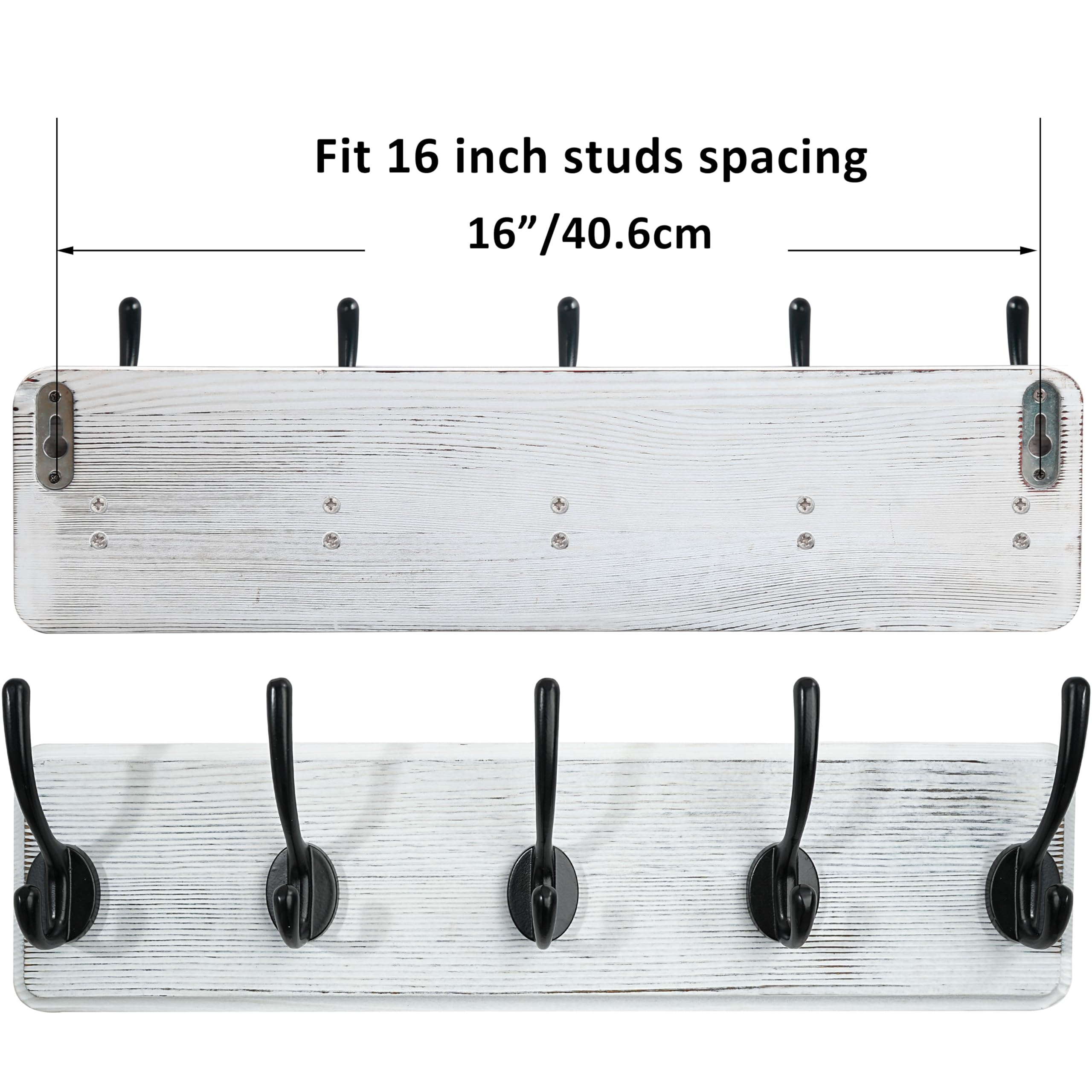 WEBI Coat Rack Wall Mounted,Wood Coat Hooks Wall Mounted,16" Hole to Hole,Large Coat Hanger Wall Hook Rack,5 Hooks for Hanging