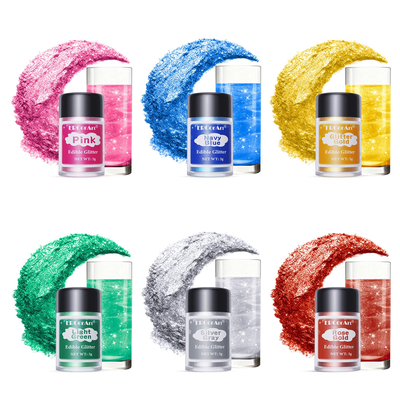 Edible Glitter for Drinks- 6 Colours Edible Glitter with 4 Colours Gel Food Colouring for Cake Decorations, Edible Lustre Dust for Cocktails, Fondant,