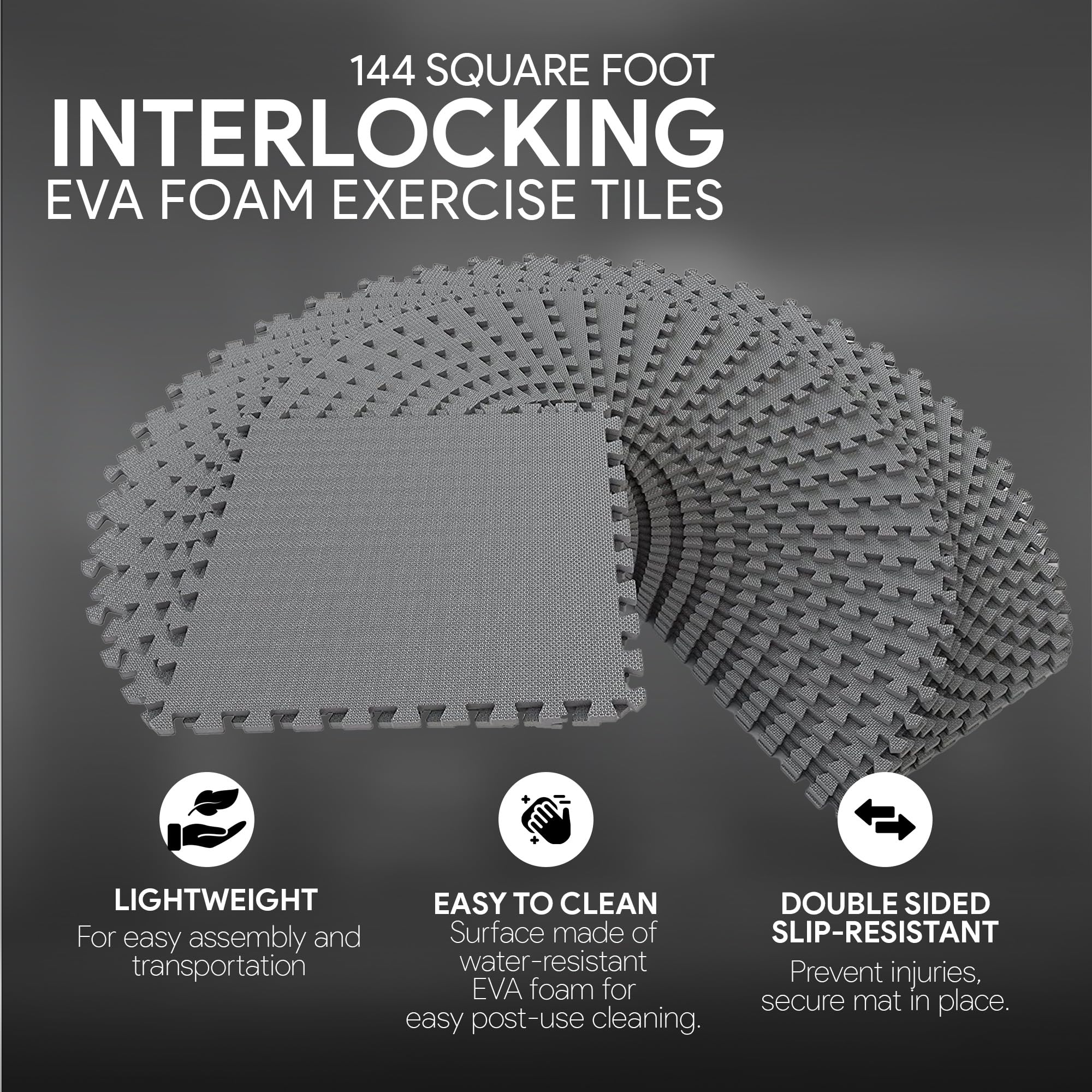 Signature Fitness Puzzle Exercise Mat with EVA Foam Interlocking Tiles for MMA, Exercise, Gymnastics and Home Gym Protective Flooring, 1/2" Thick, 144