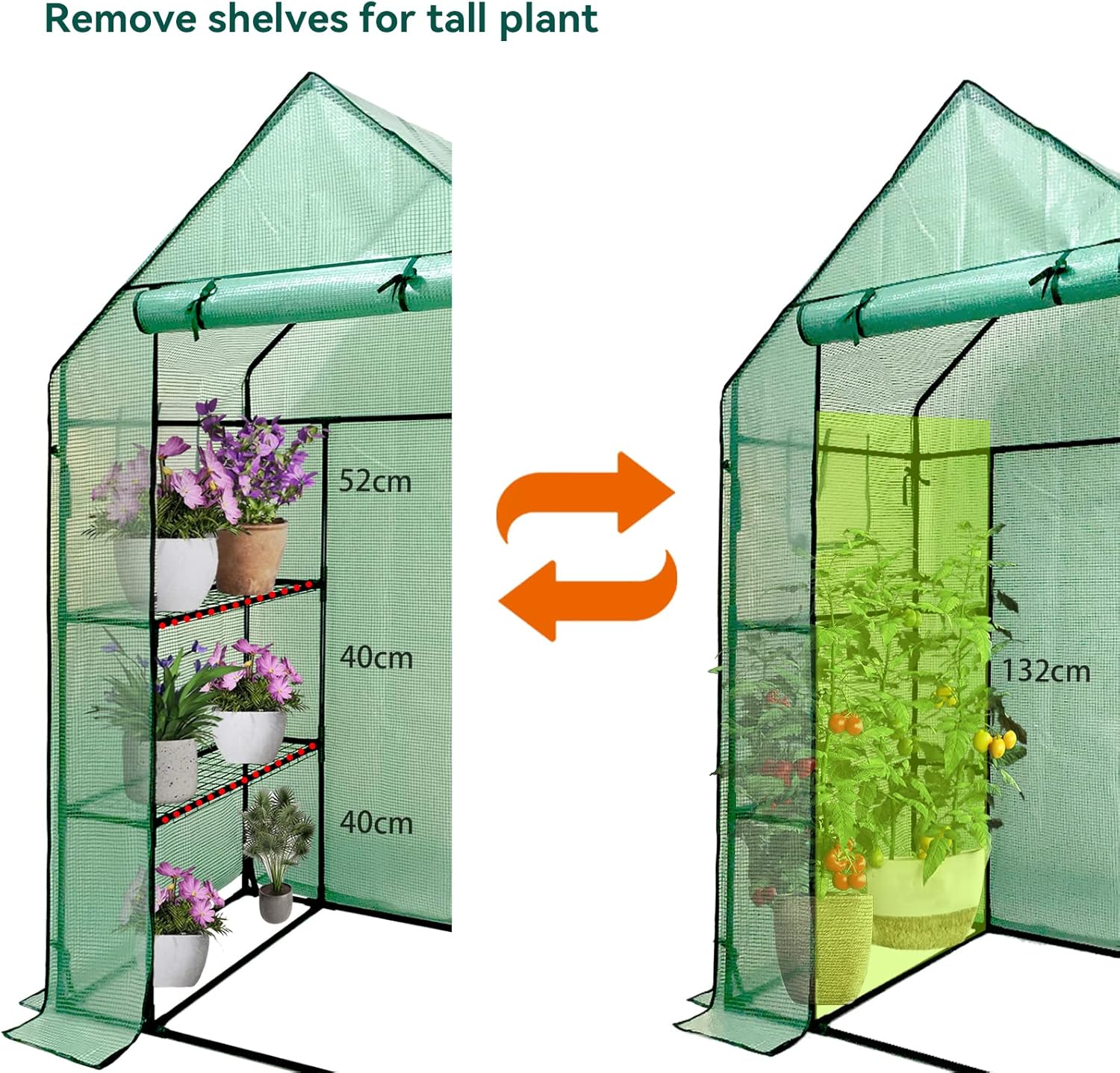 Walk In Greenhouse with Shelves 3-Tier PE Cover 143x73x195cm Grandhom