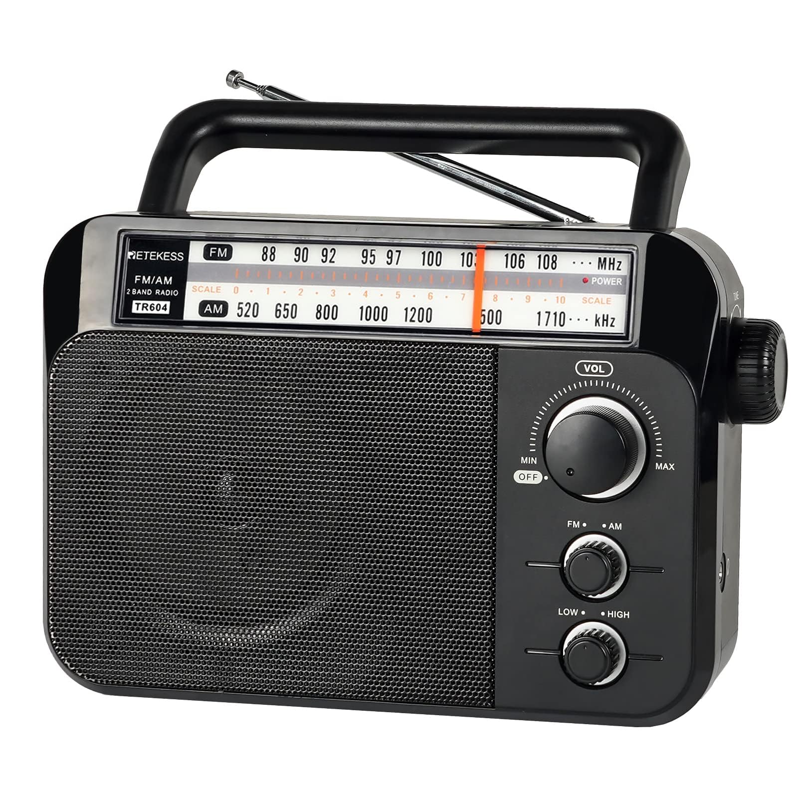 Retekess TR604 Portable Radio,Radios Mains and Battery,FM AM Radio,Large Display and Knob,Large Speaker,3.5mm Headphone Jack,Clear Sound,Easy to Use