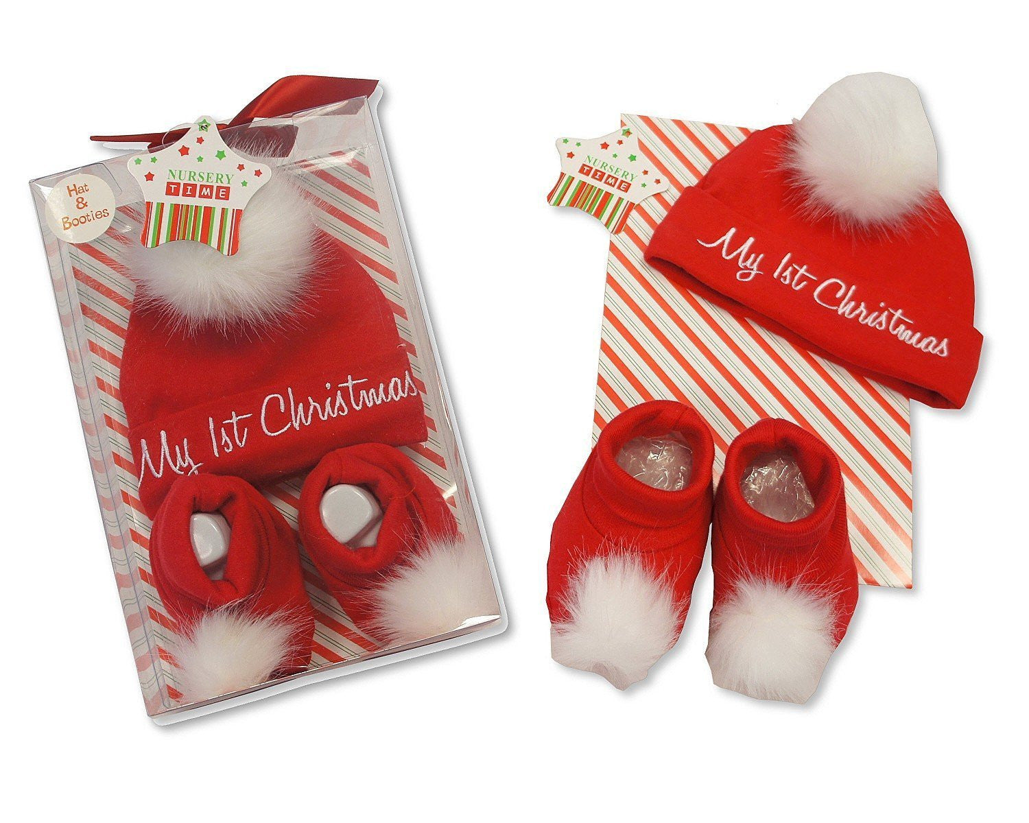 Baby's First Christmas 2 Piece Hat and Booties Set Gift Boxed