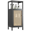 vovala Bamboo Floor Rattan Cabinet, Small Bathroom Storage Organizer Rack with 1 Door and 1 Shelf, Space Saving Wood Kitchen Cupboard, Hallway Side
