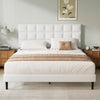 Yocreat Single Bed Frame, Easy Assembly, Sturdy Wooden Slat Support, Upholstered Platform with Headboard, No Box Spring Needed, White Single Bed