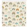 ABAKUHAUS Rainbow Shower Curtain, Pastel Art Scandinavian, Cloth Fabric Bathroom Decor Set with Hooks, 175 x 200 cm, Ivory Orange Pale Blue