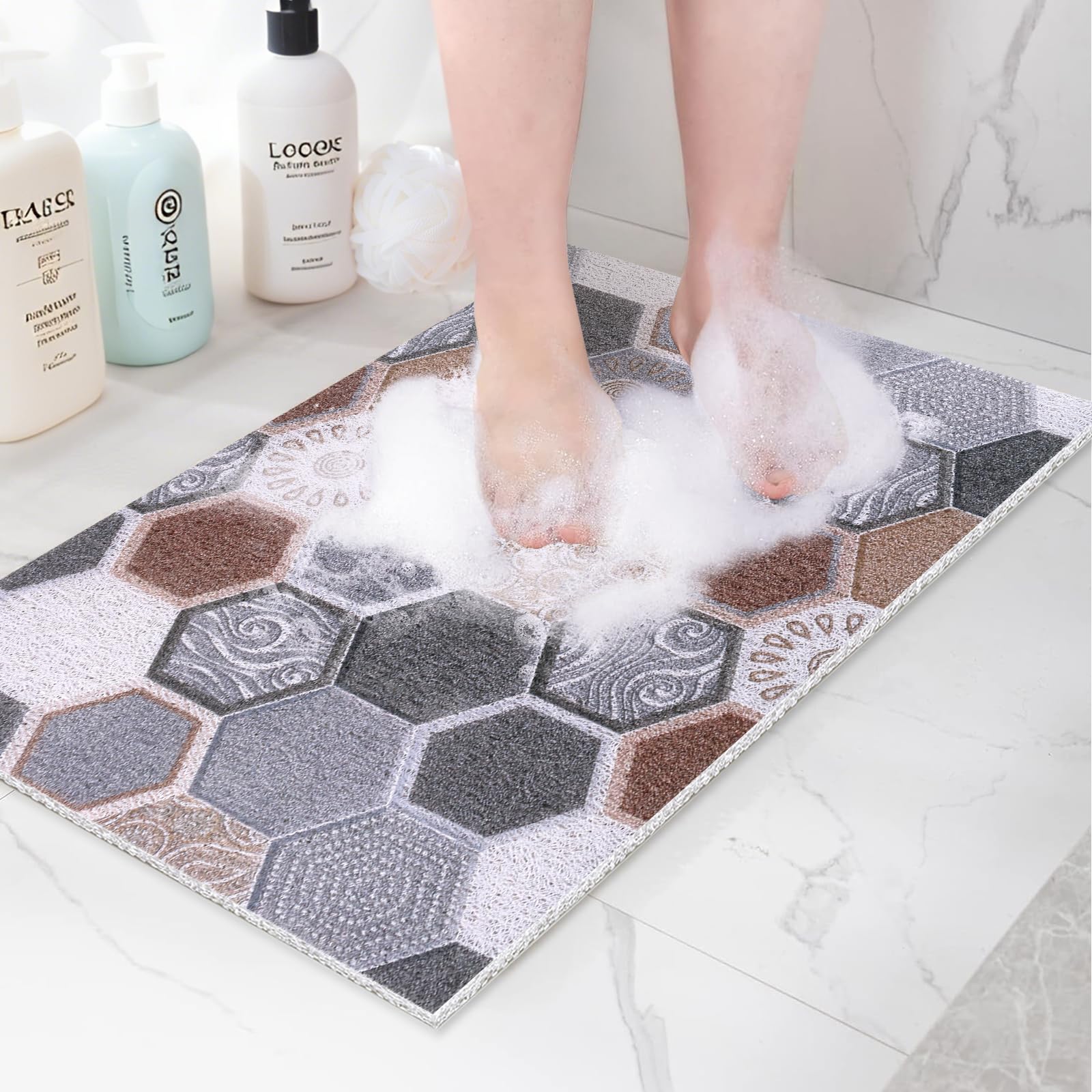 Shower Mat 40 x 60 cm Non Slip Anti Mould Bath mat for Inside Shower, Soft Textured Loofah Bathroom Floor Mat Foot Foot Scrubber, Washable Quick Dry
