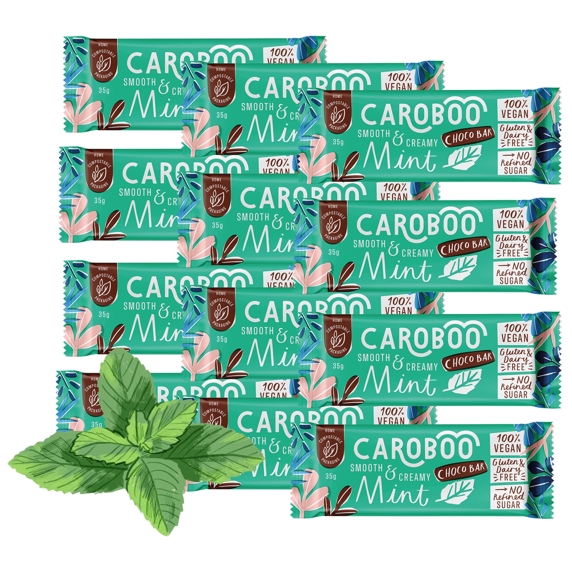 Caroboo ? Creamy Mint Choco Bar | Vegan Carob Choco - Chocolate Alternative | 12 x 35g Choco Bar