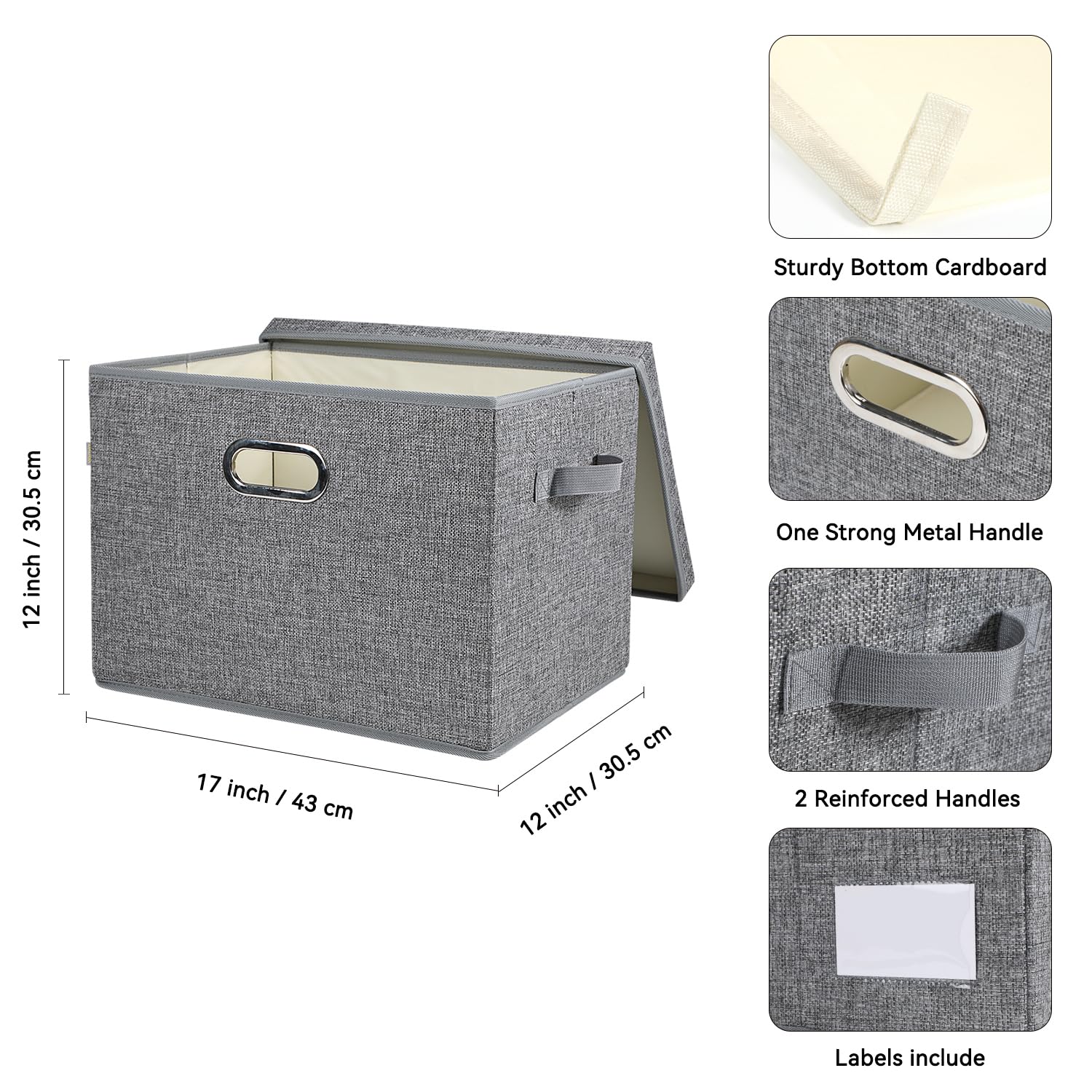 Voova Large Collapsible Storage Bins with Lids,3 Pack Stackable Linen Fabric Cube Storage Organizer,Foldable Closet Storage Boxes Baskets Containers