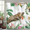 Bonhause Leopard Tropical Leaves Shower Curtain, Jungle Wildlife Animal Parrot Bathroom Curtain 180 x 180 cm Waterproof Mildew and Mould Resistant